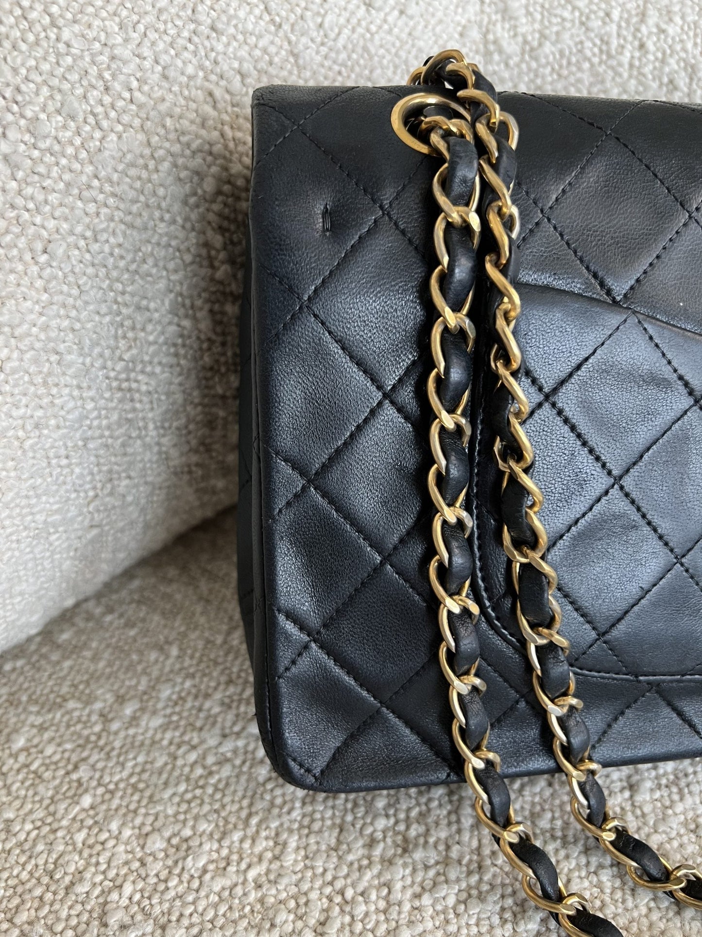 Vintage Black Lambskin Quilted Classic Flap Medium GHW