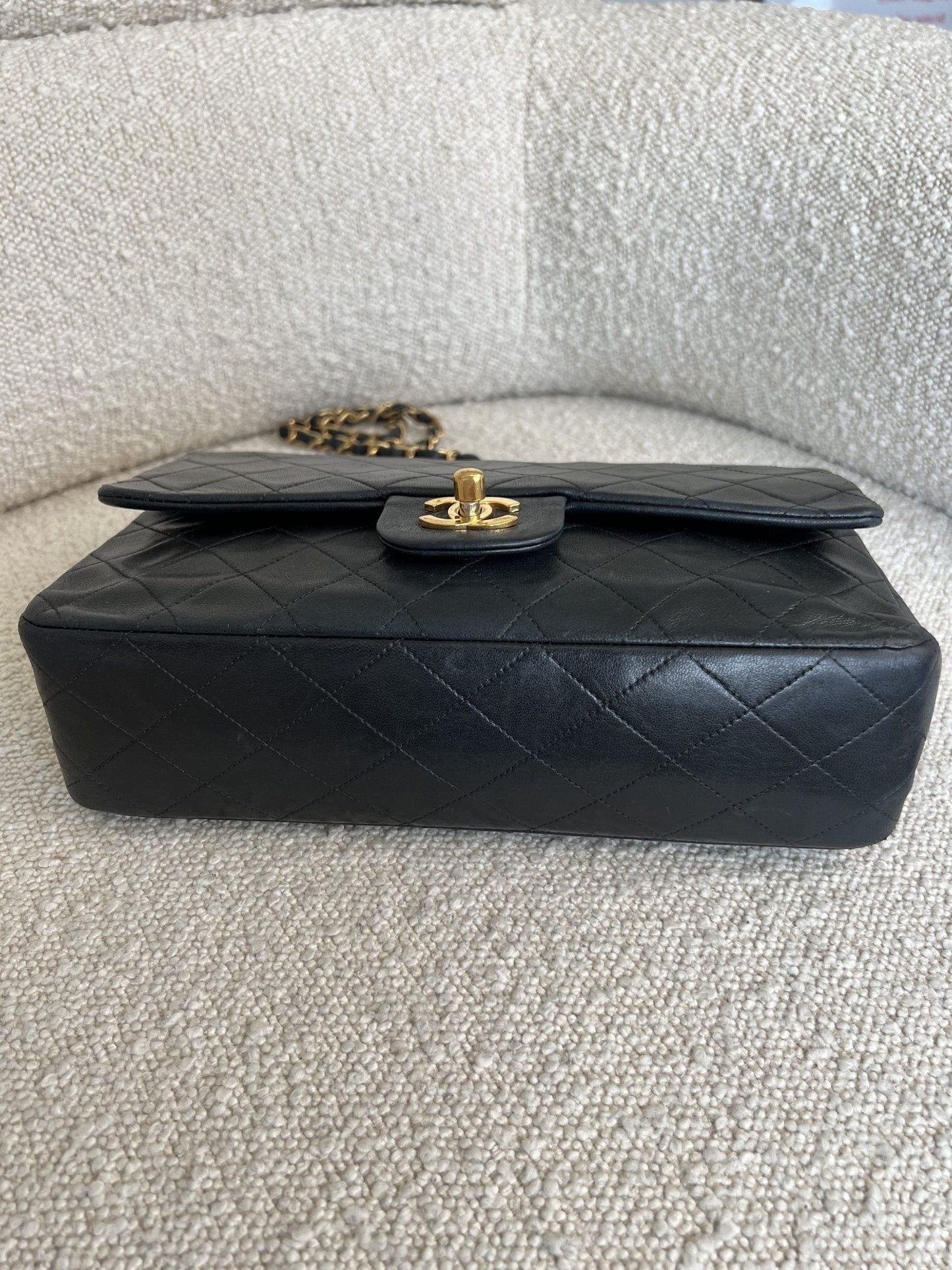 Vintage Black Lambskin Quilted Classic Flap Medium GHW