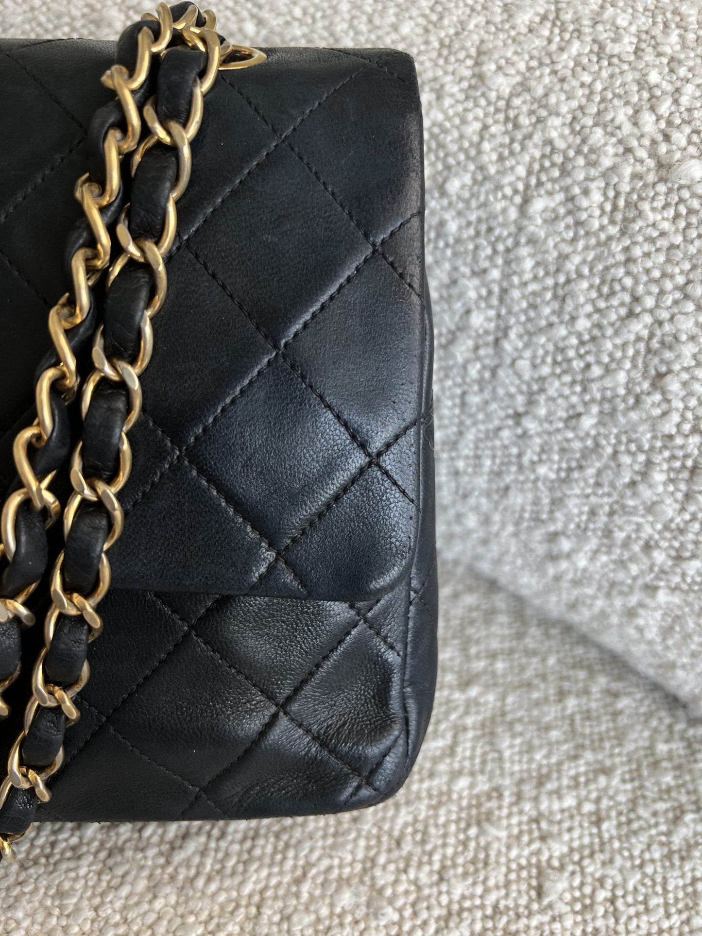 Vintage Black Lambskin Quilted Classic Flap Medium GHW