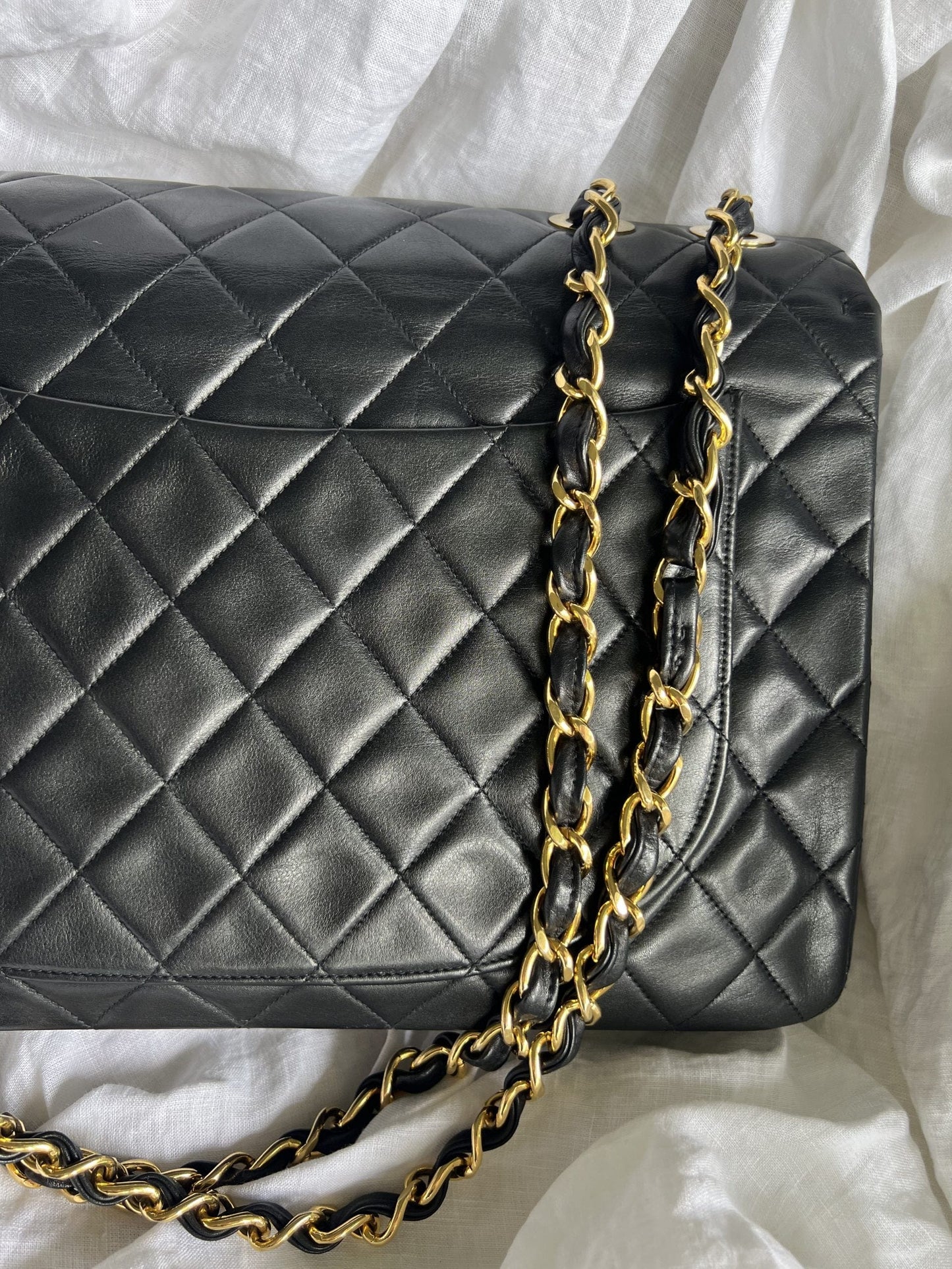 Vintage Black Lambskin Quilted Jumbo XL Single Flap -