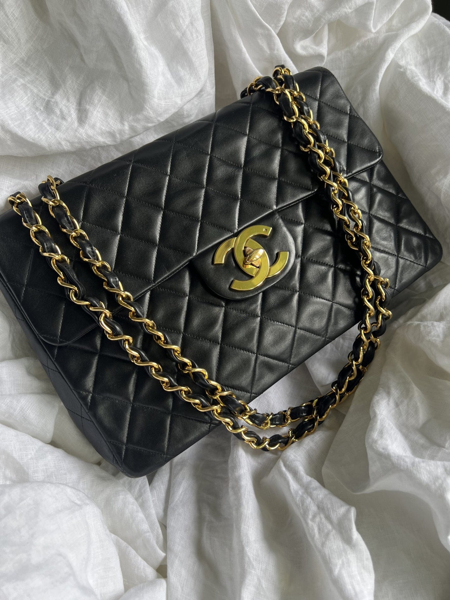 Vintage Black Lambskin Quilted Jumbo XL Single Flap -