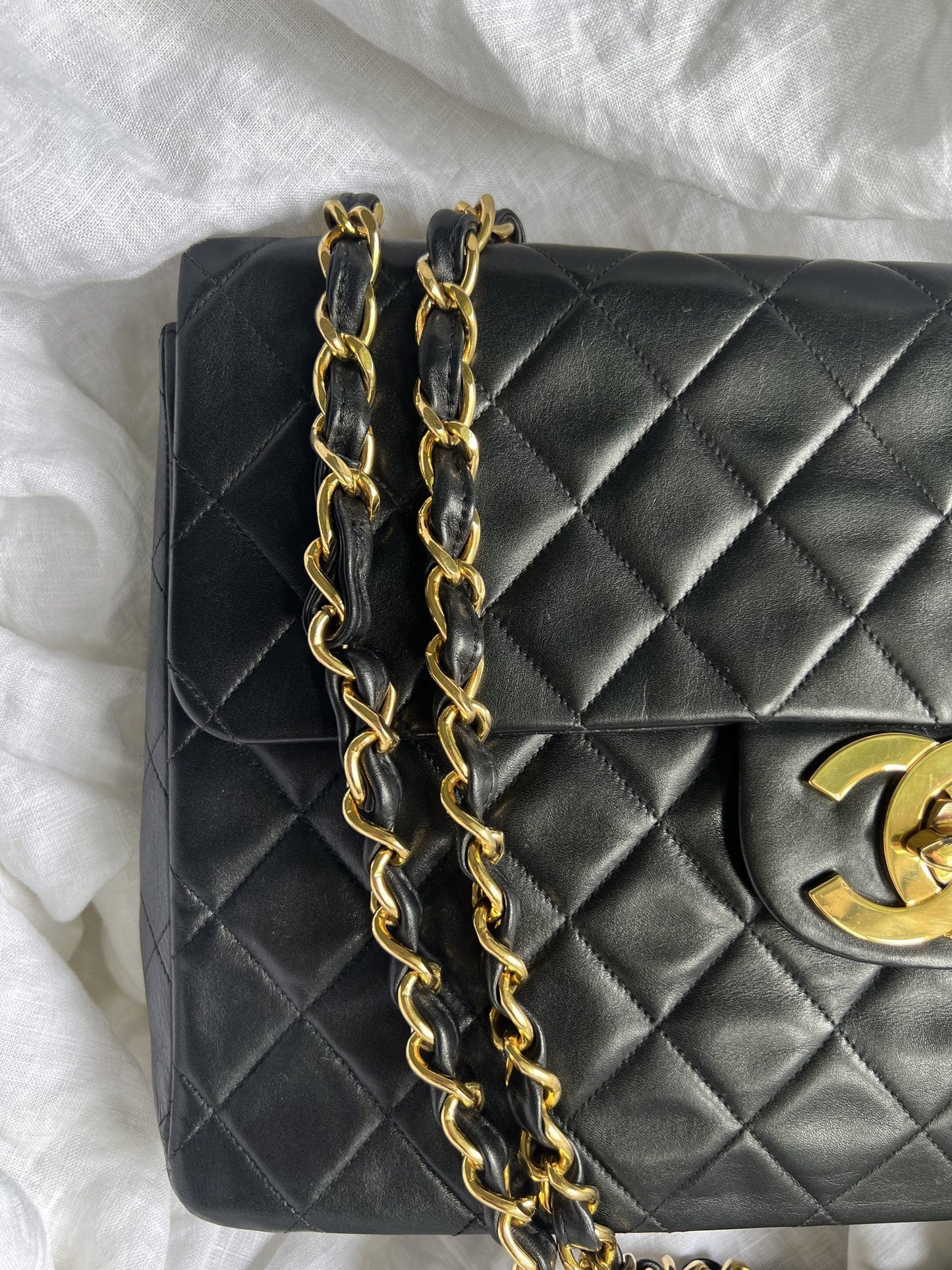 Vintage Black Lambskin Quilted Jumbo XL Single Flap -