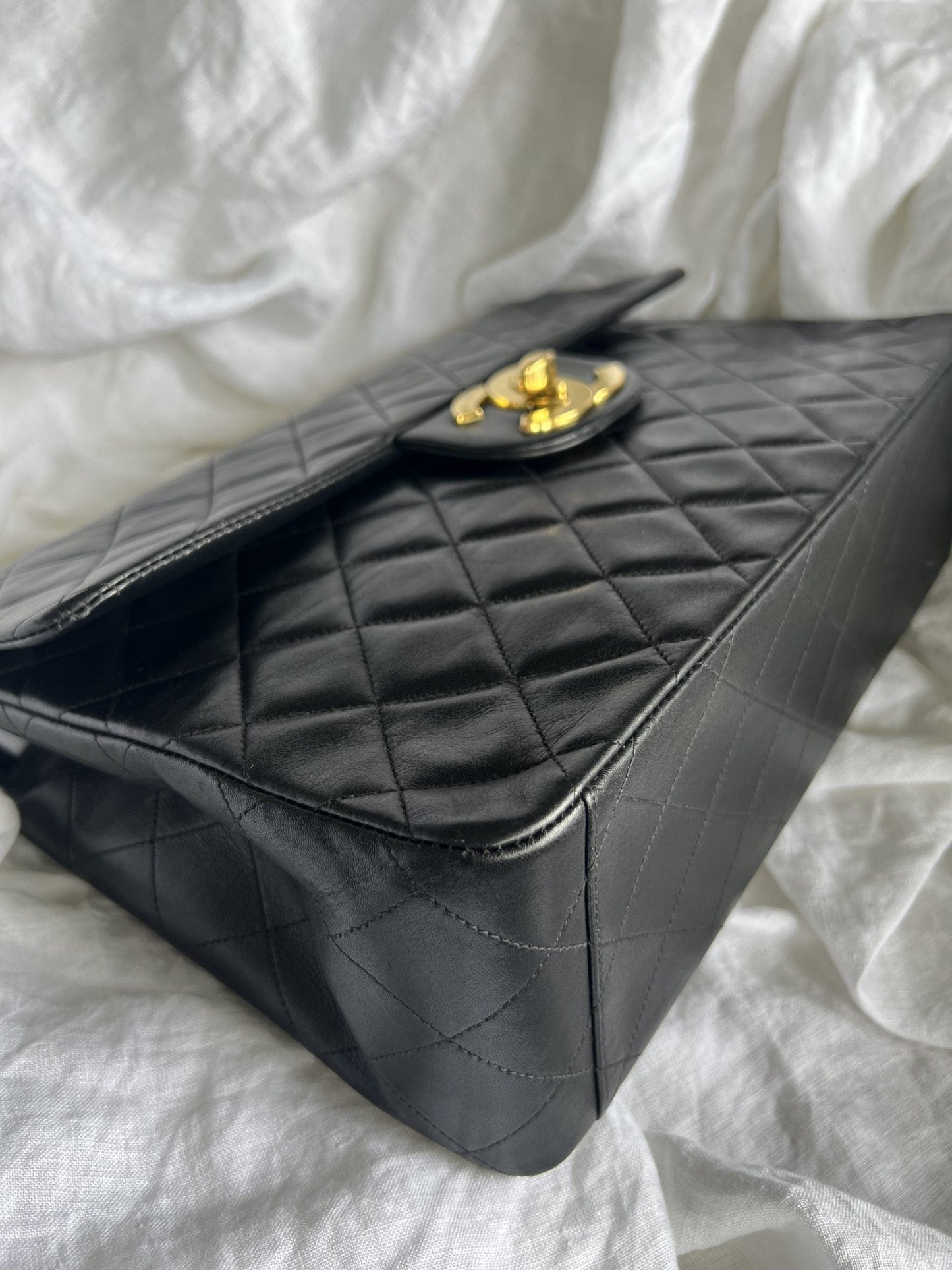 Vintage Black Lambskin Quilted Jumbo XL Single Flap