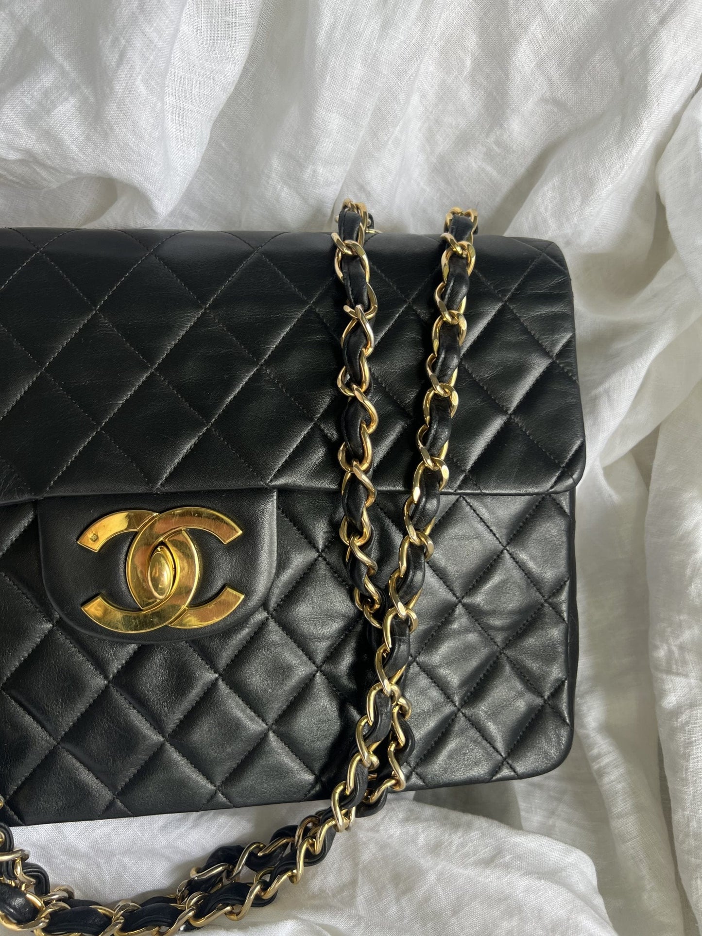 Vintage Black Lambskin Quilted Jumbo XL Single Flap