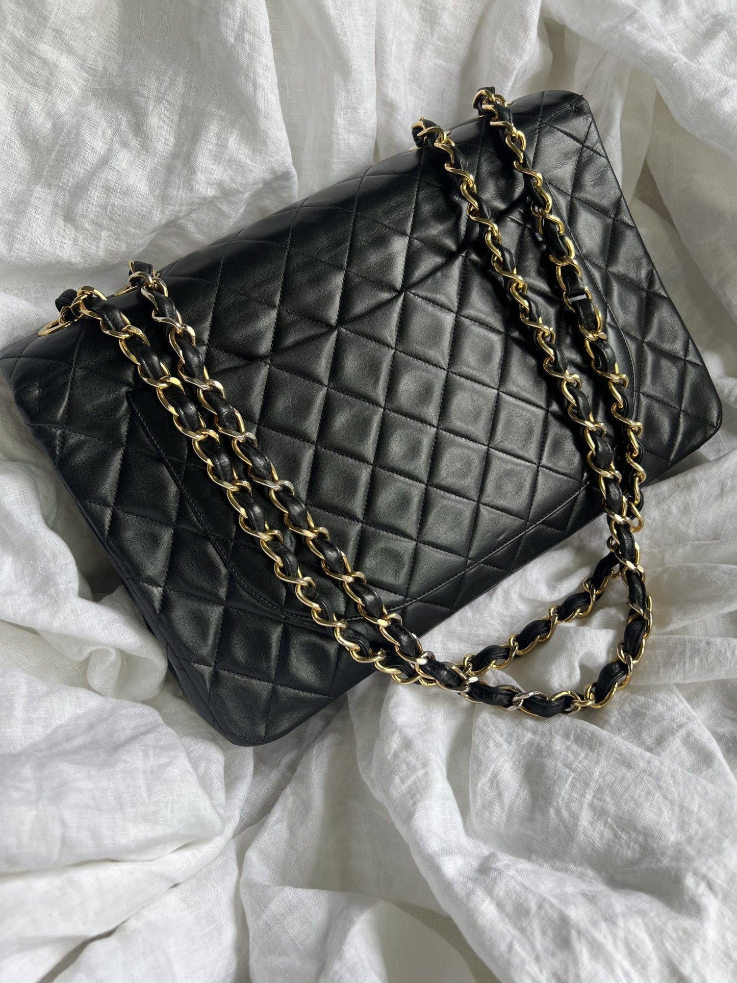 Vintage Black Lambskin Quilted Jumbo XL Single Flap