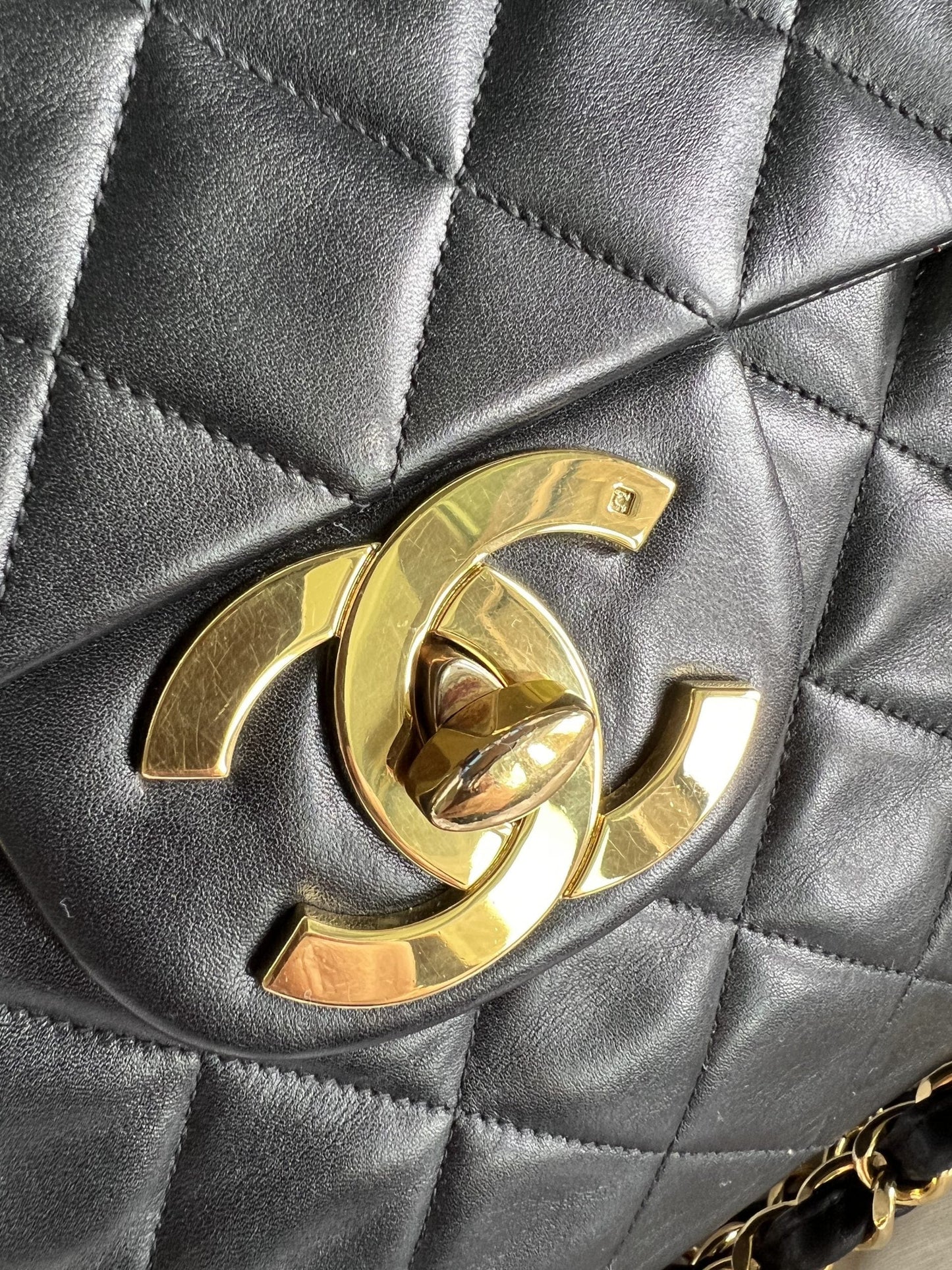 Vintage Black Lambskin Quilted Jumbo XL Single Flap -