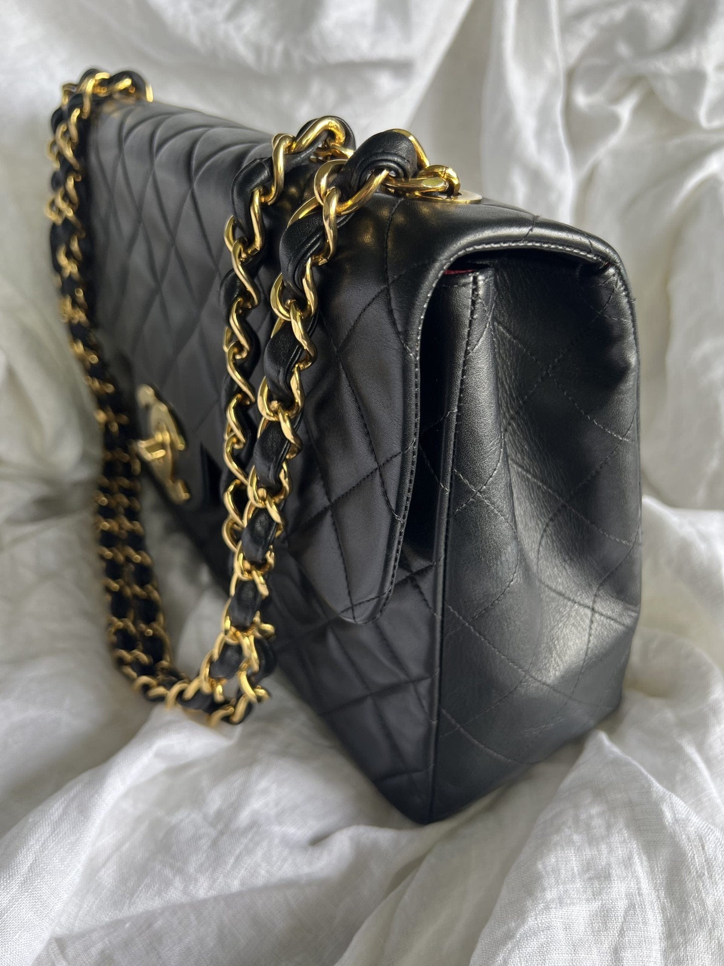 Vintage Black Lambskin Quilted Jumbo XL Single Flap -