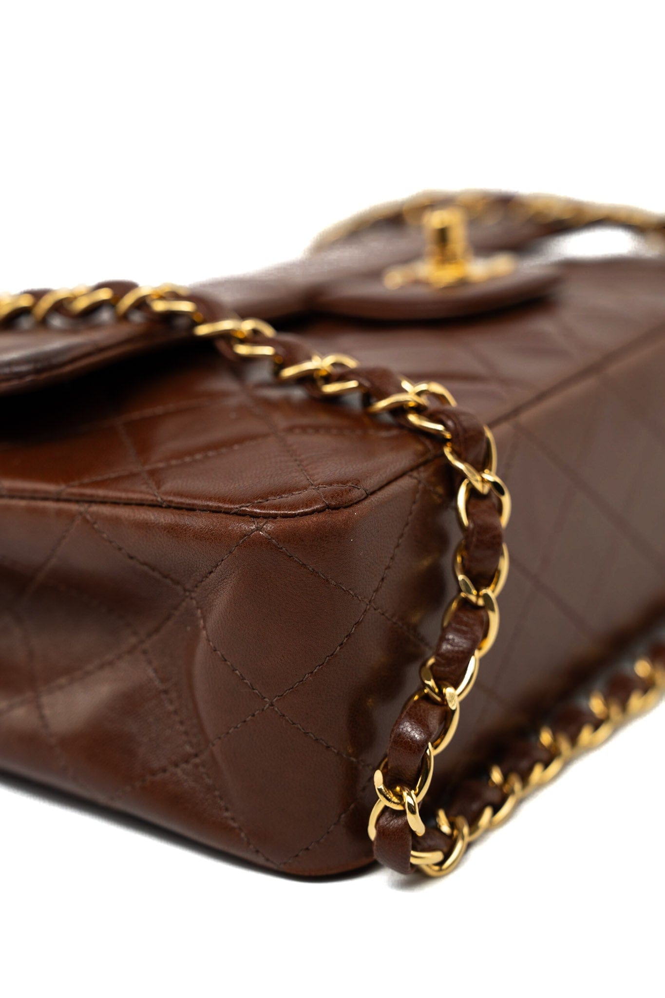 Vintage Brown Classic Flap Bag Gold Hardware