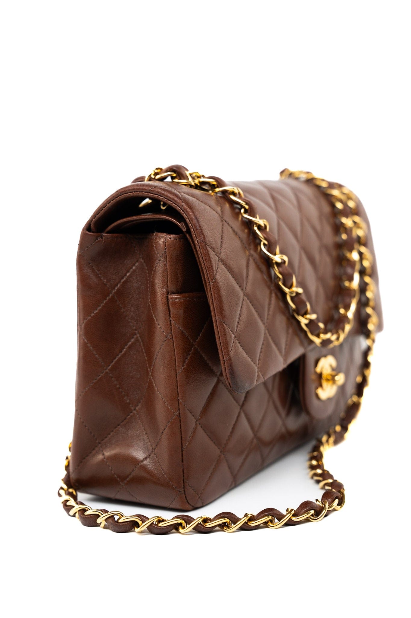 Vintage Brown Classic Flap Bag Gold Hardware