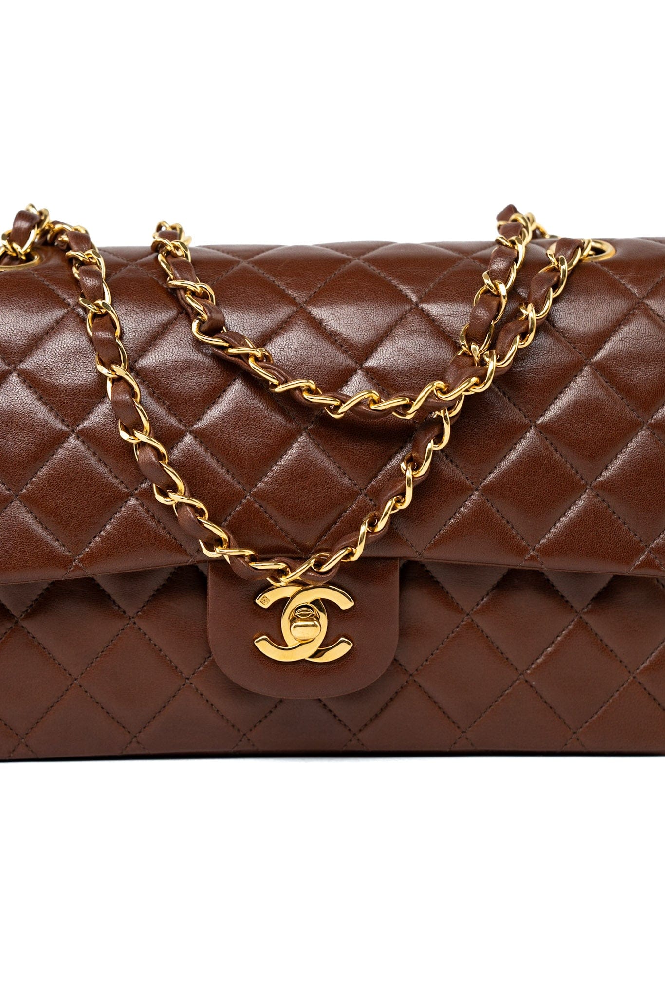 Vintage Brown Classic Flap Bag Gold Hardware