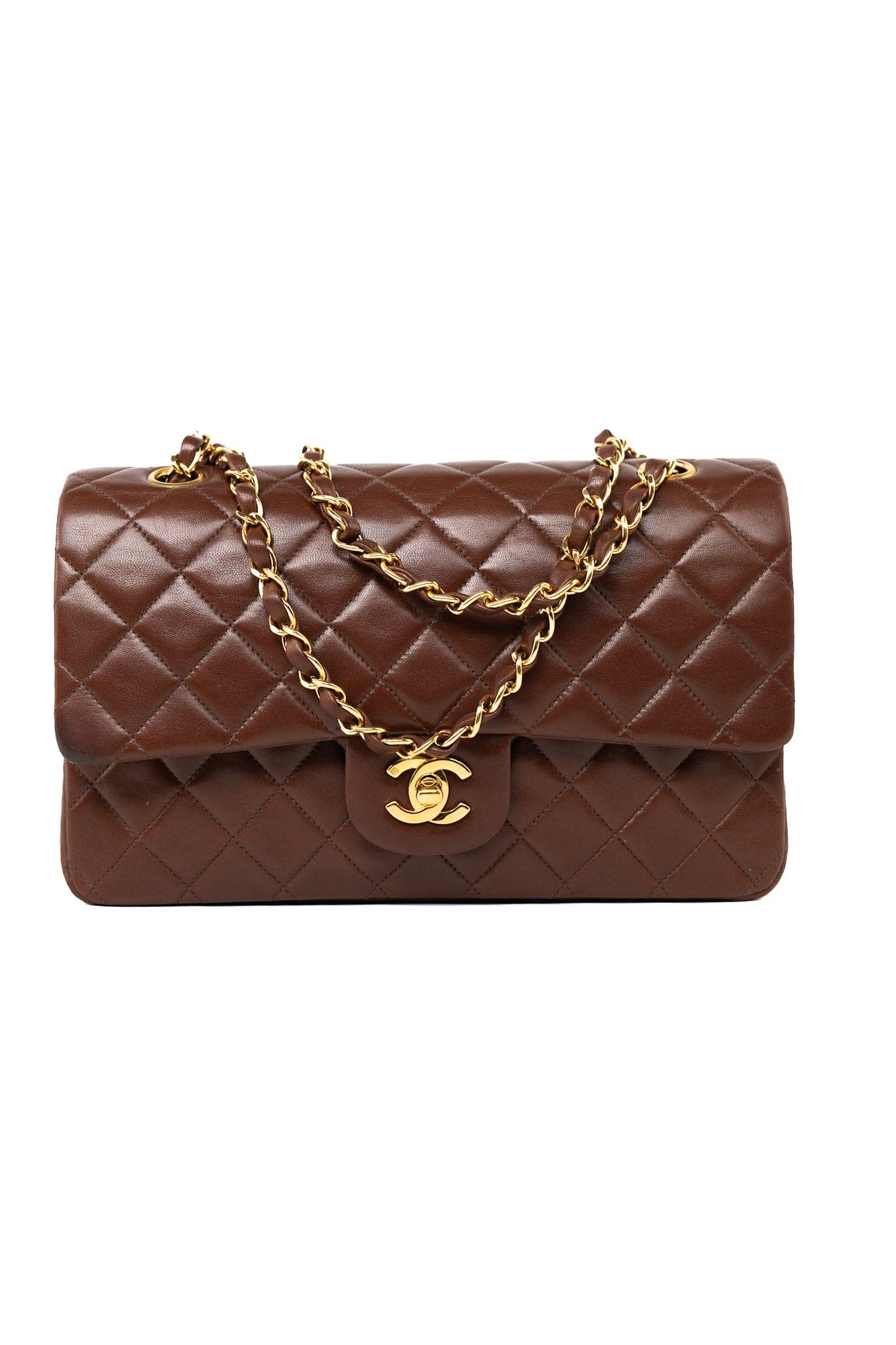 Vintage Brown Classic Flap Bag Gold Hardware