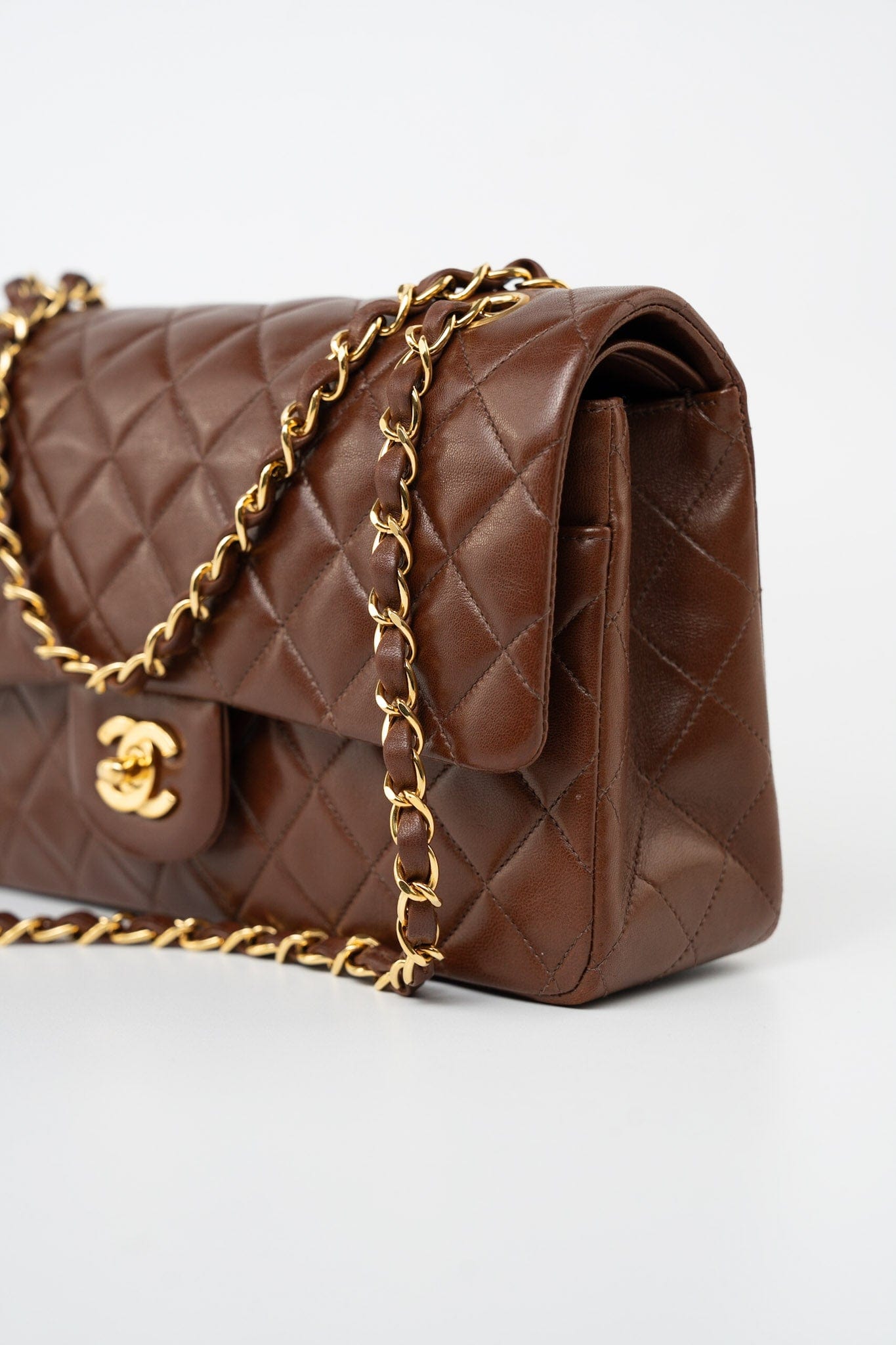 Vintage Brown Classic Flap Bag Gold Hardware