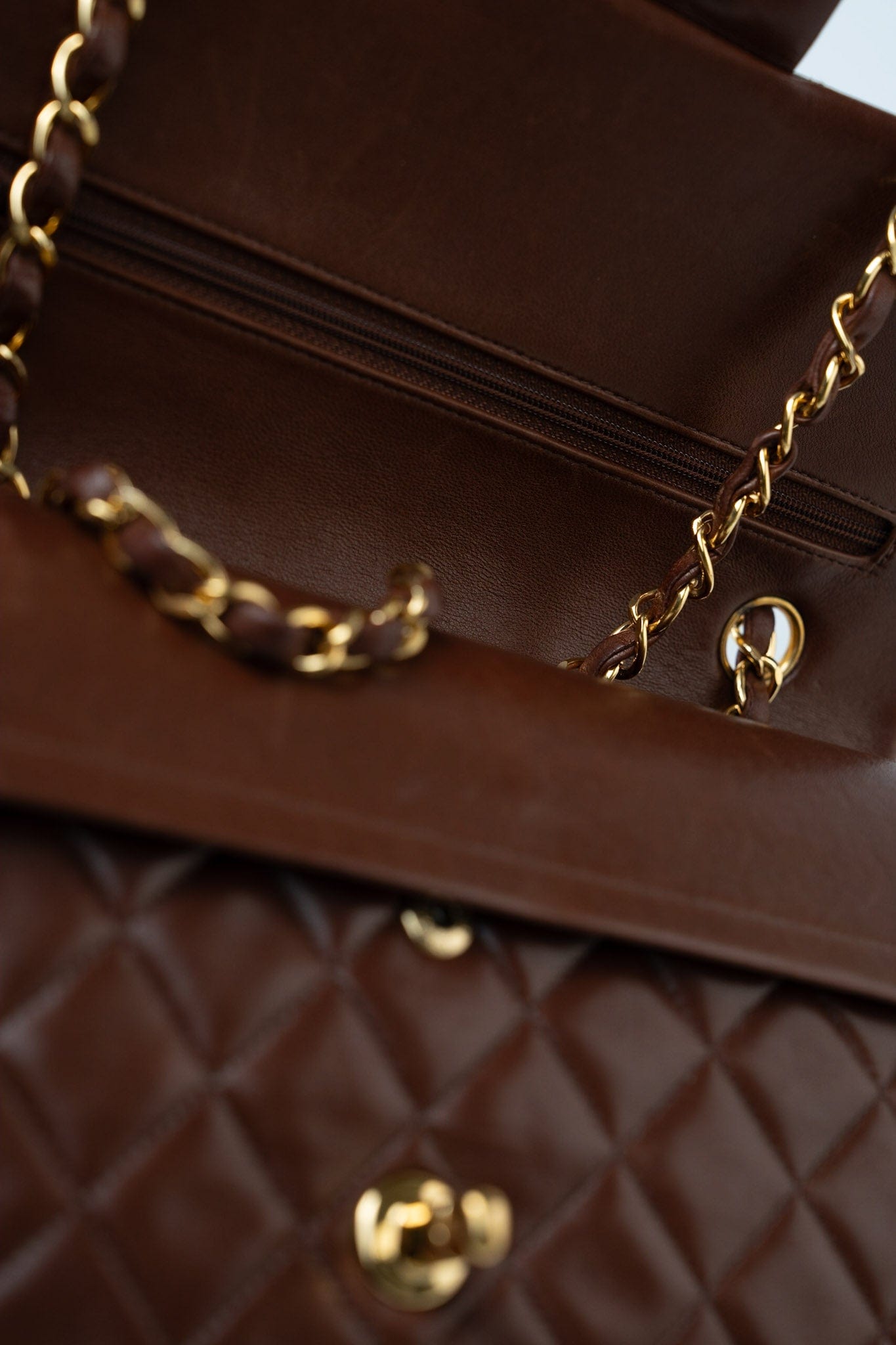 Vintage Brown Classic Flap Bag Gold Hardware