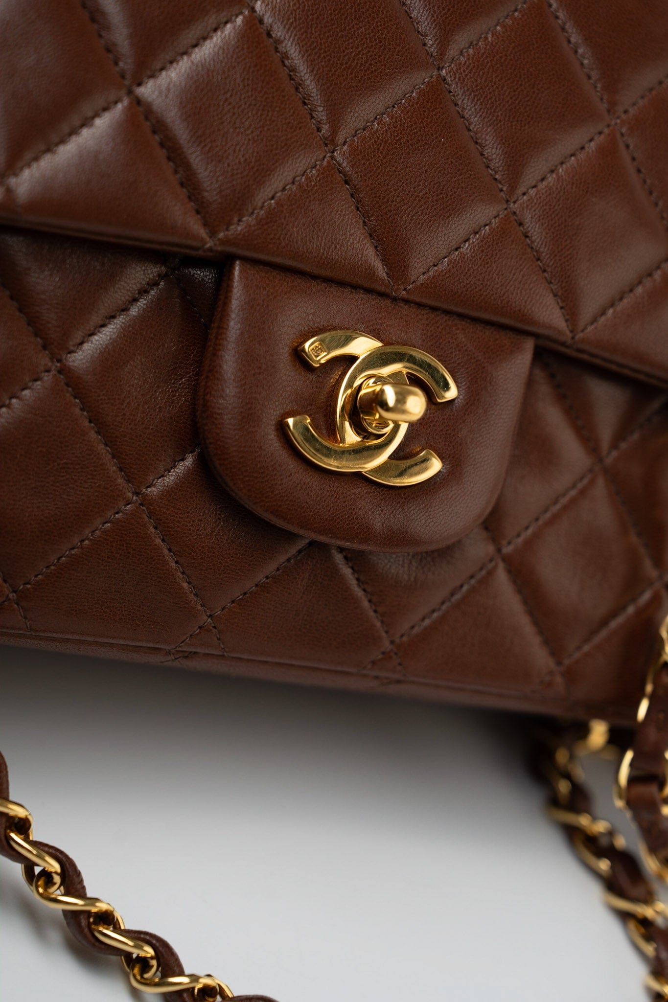 Vintage Brown Classic Flap Bag Gold Hardware