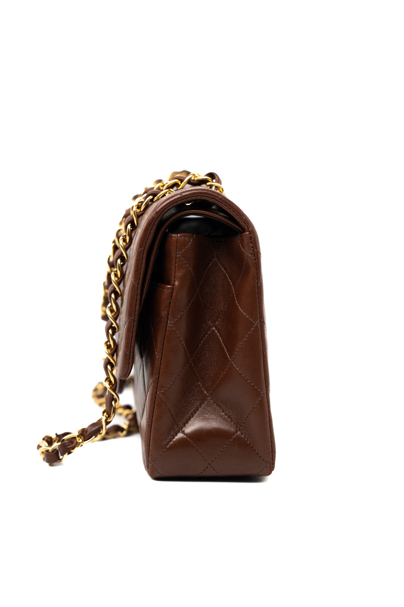 Vintage Brown Classic Flap Bag Gold Hardware