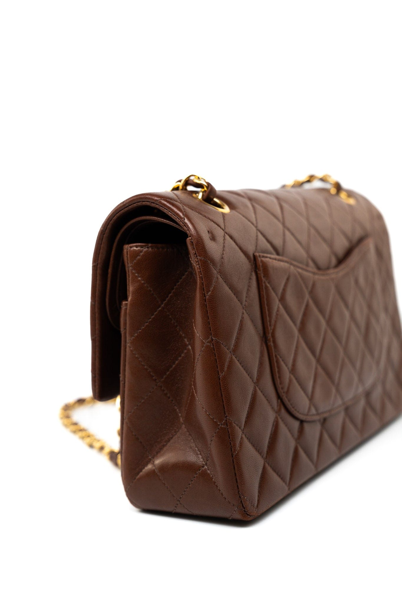 Vintage Brown Classic Flap Bag Gold Hardware