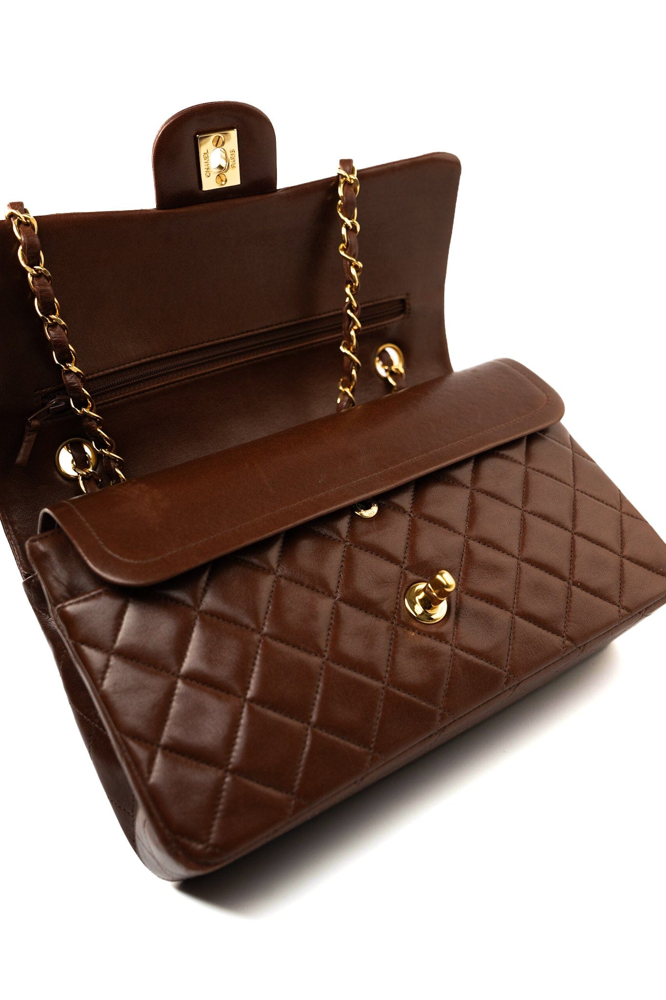 Vintage Brown Classic Flap Bag Gold Hardware