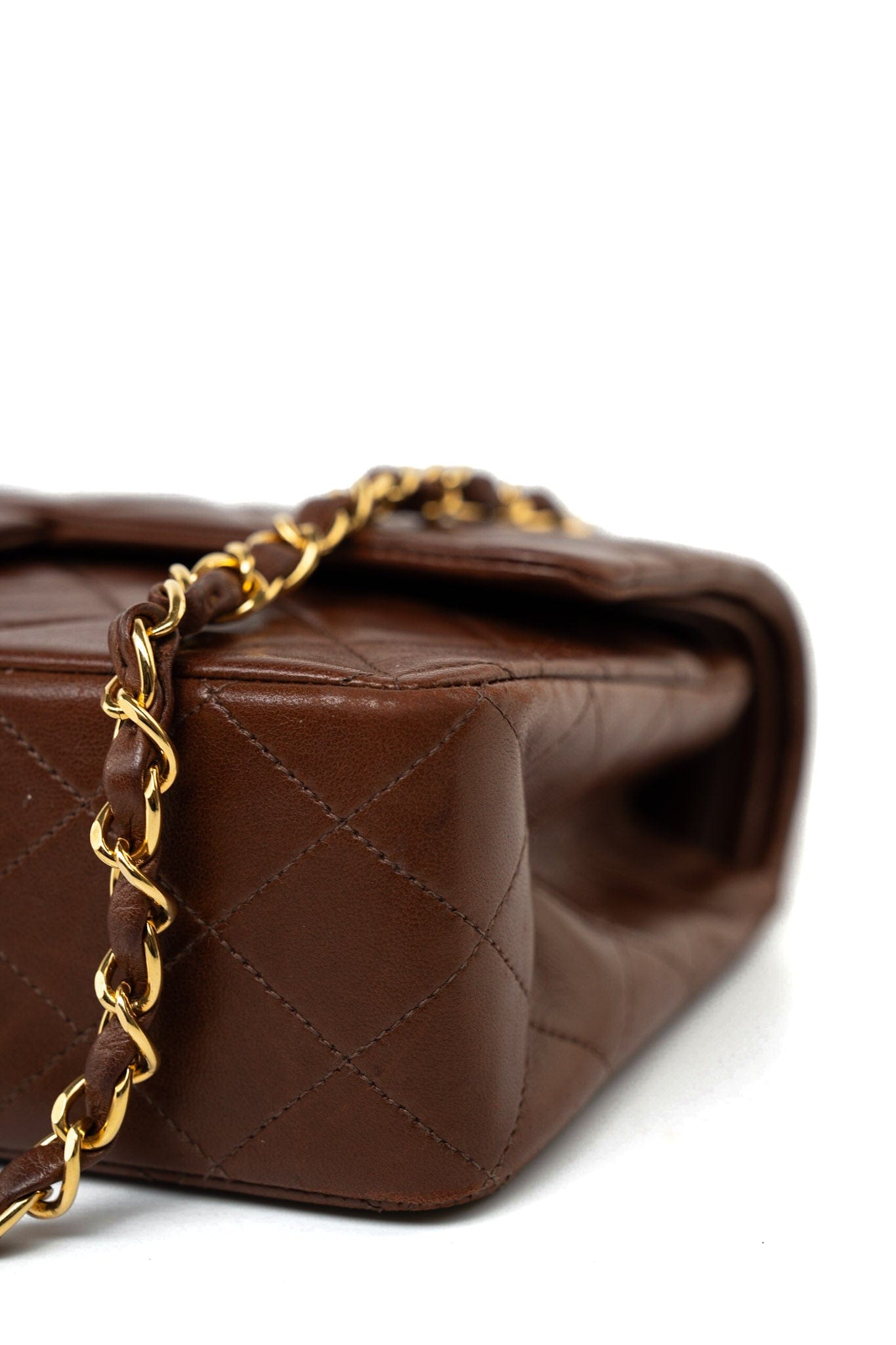 Vintage Brown Classic Flap Bag Gold Hardware