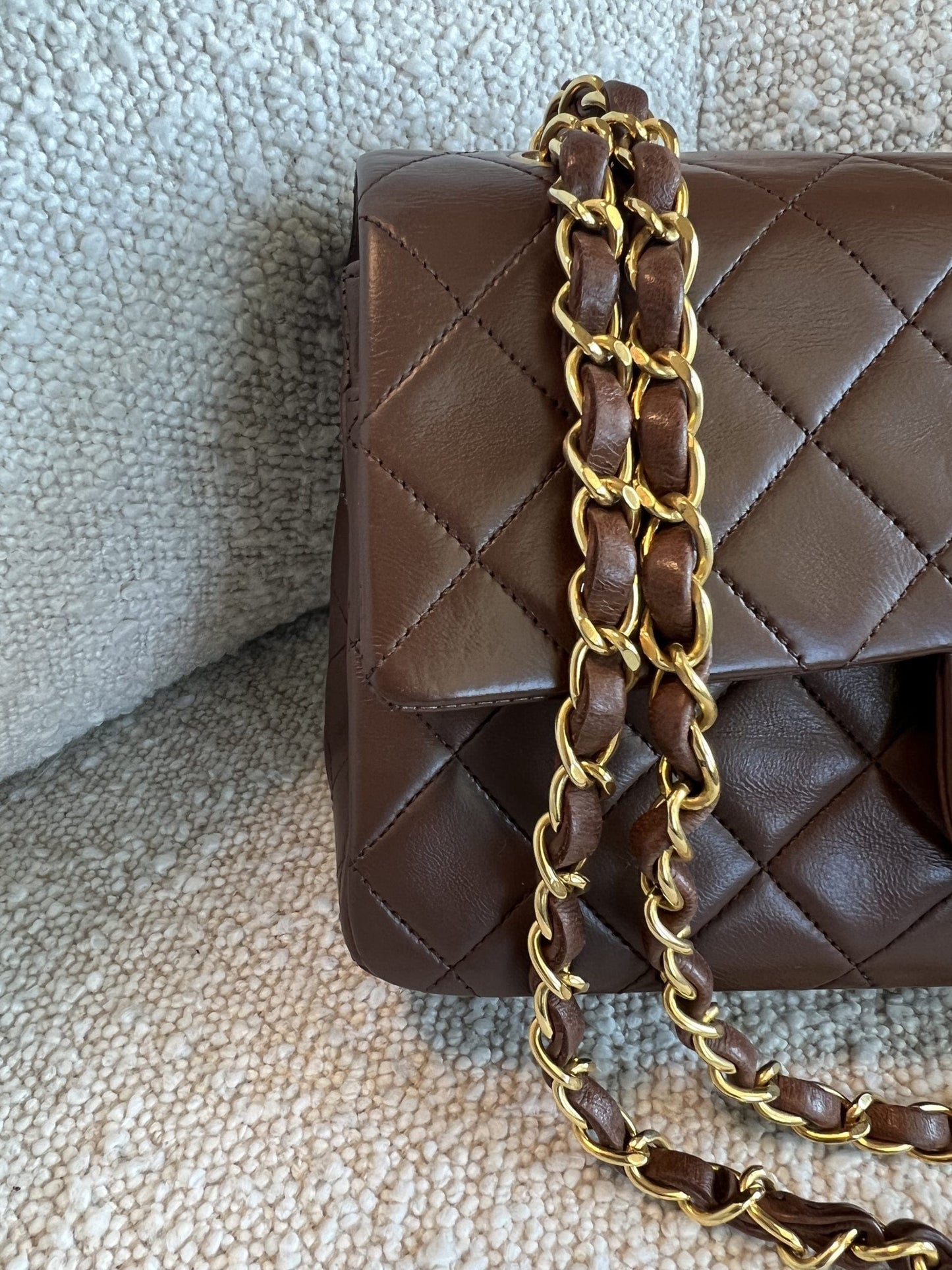 Vintage Brown Lambskin Quilted Classic Flap Small GHW