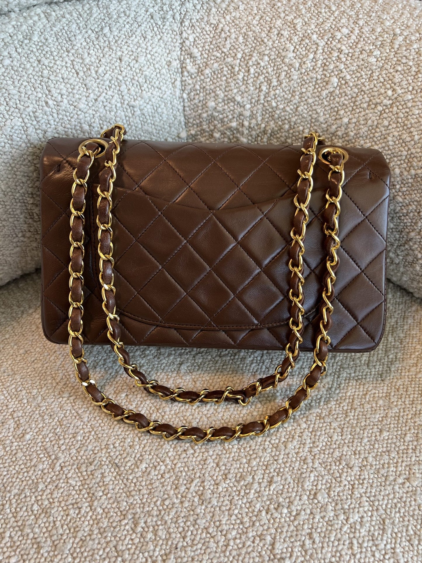 Vintage Brown Lambskin Quilted Classic Flap Small GHW