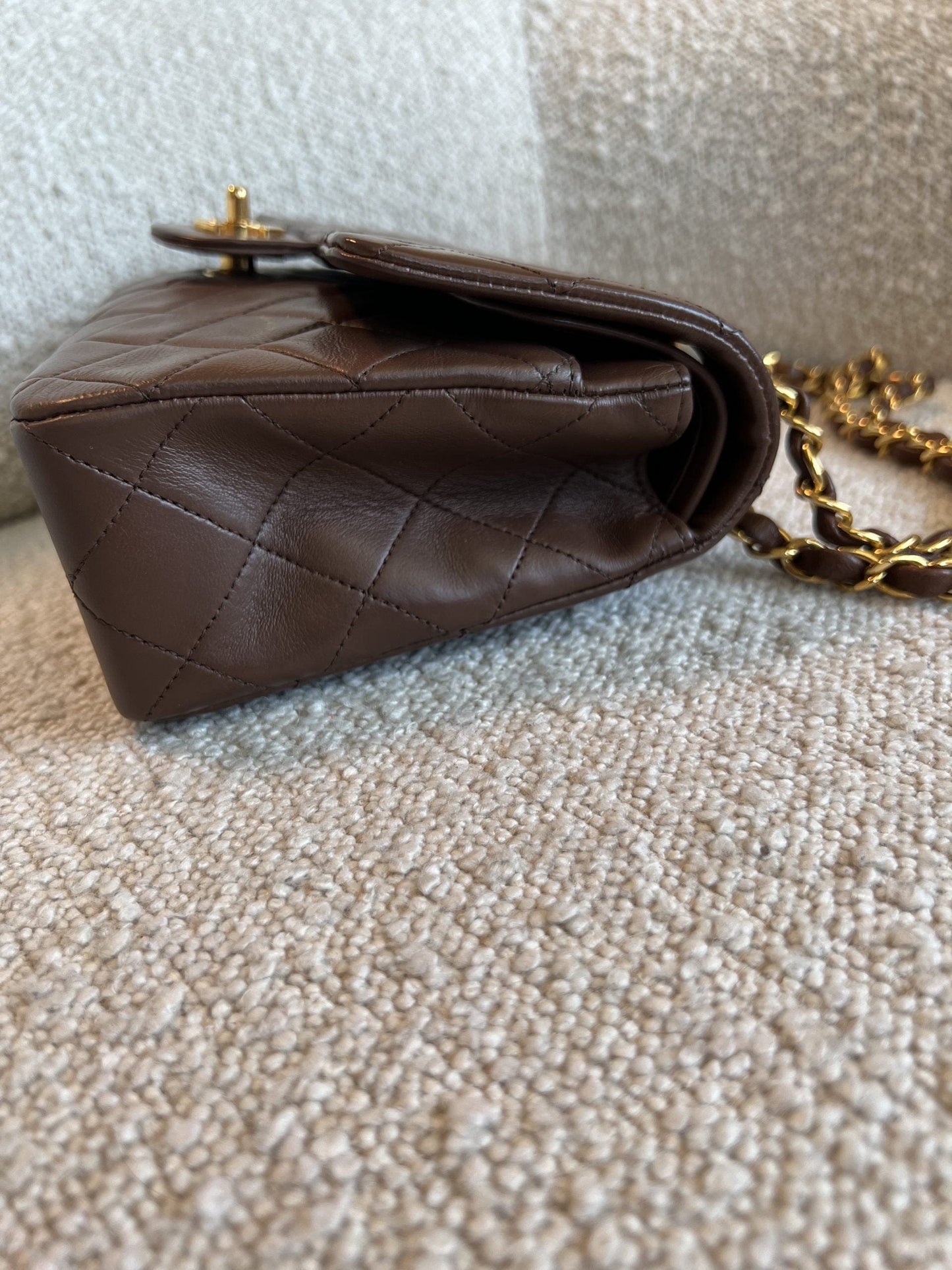 Vintage Brown Lambskin Quilted Classic Flap Small GHW