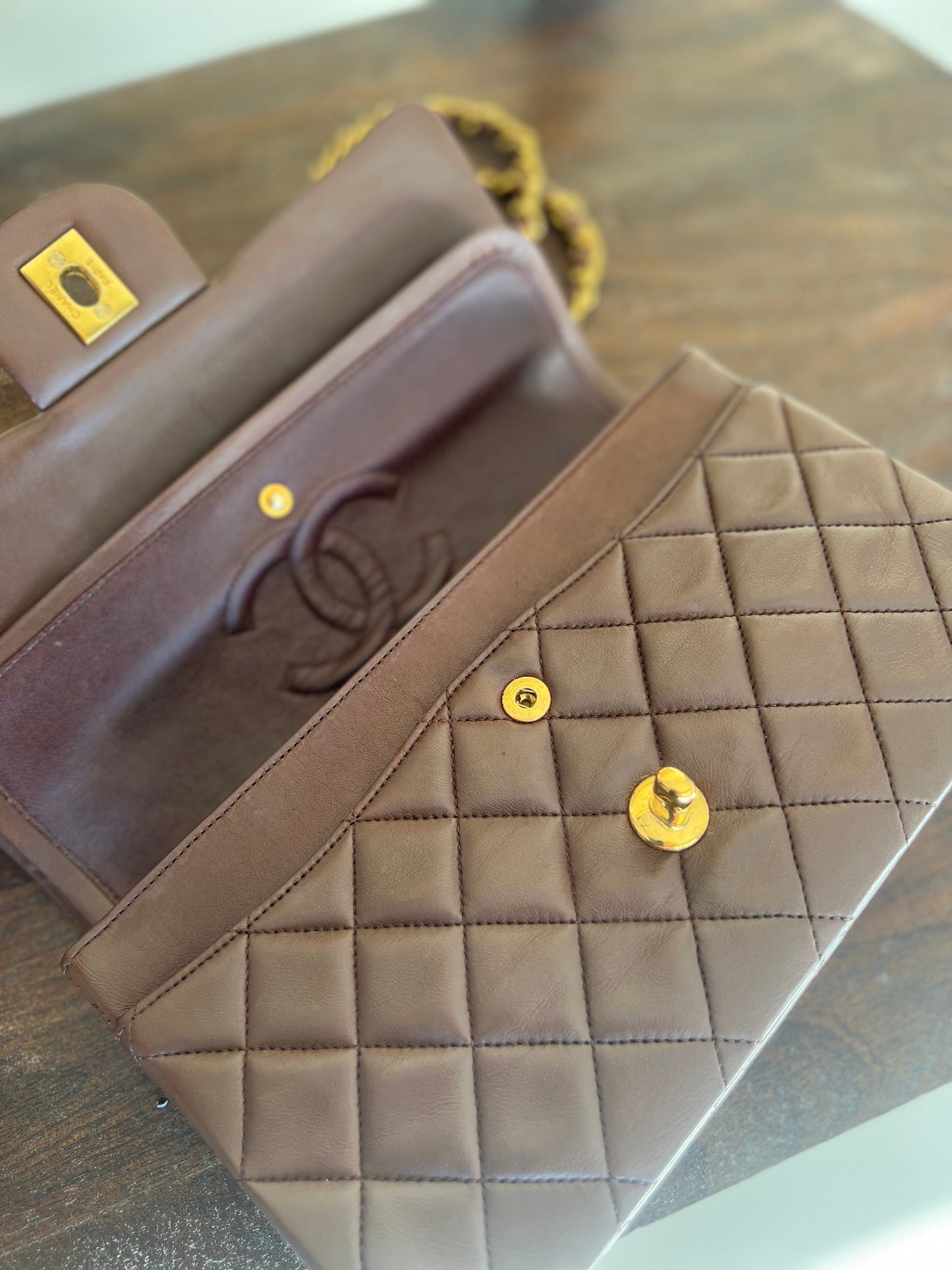 Vintage Brown Lambskin Quilted Classic Flap Small Gold Hardware