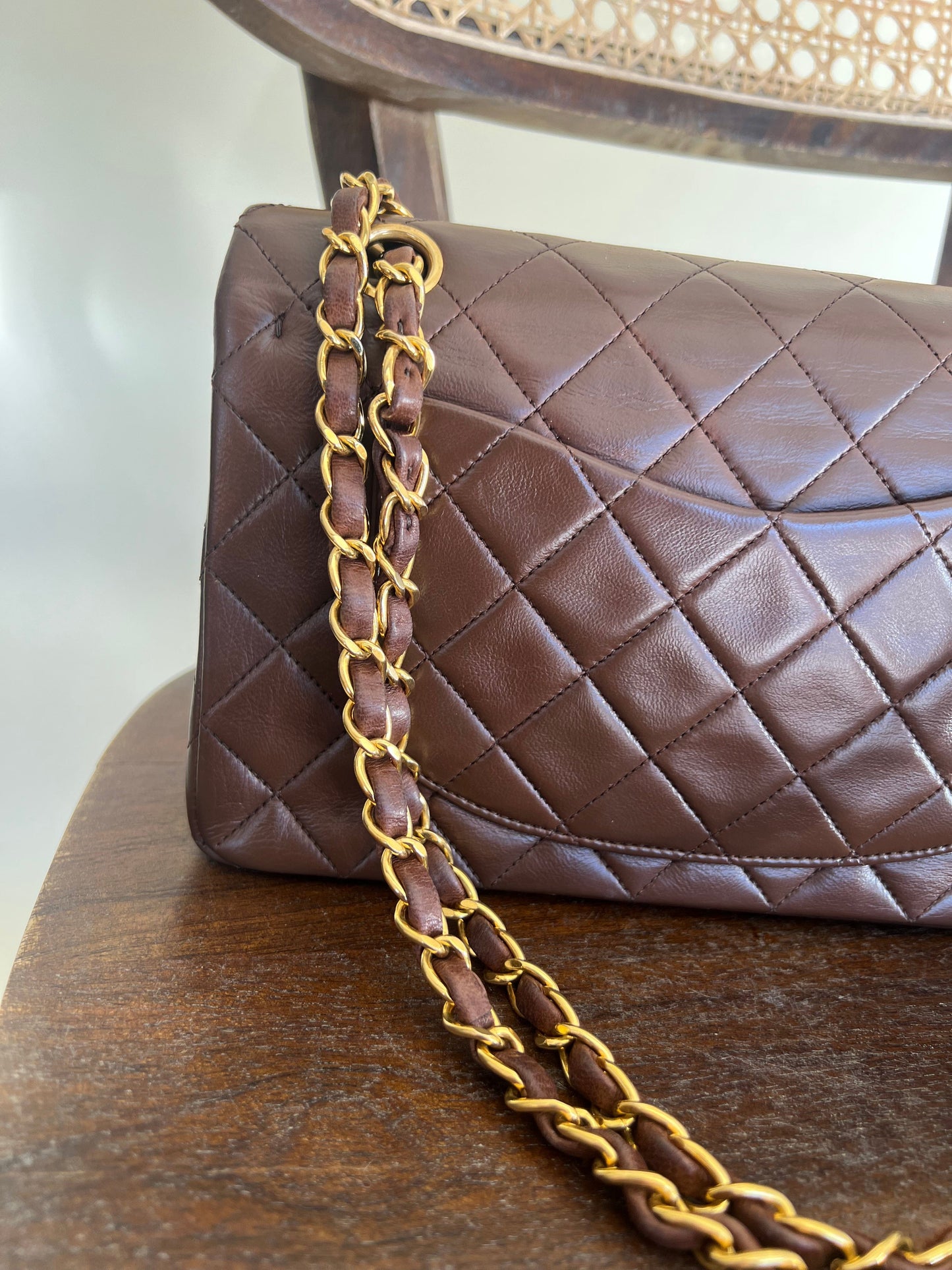 Vintage Brown Lambskin Quilted Classic Flap Small Gold Hardware