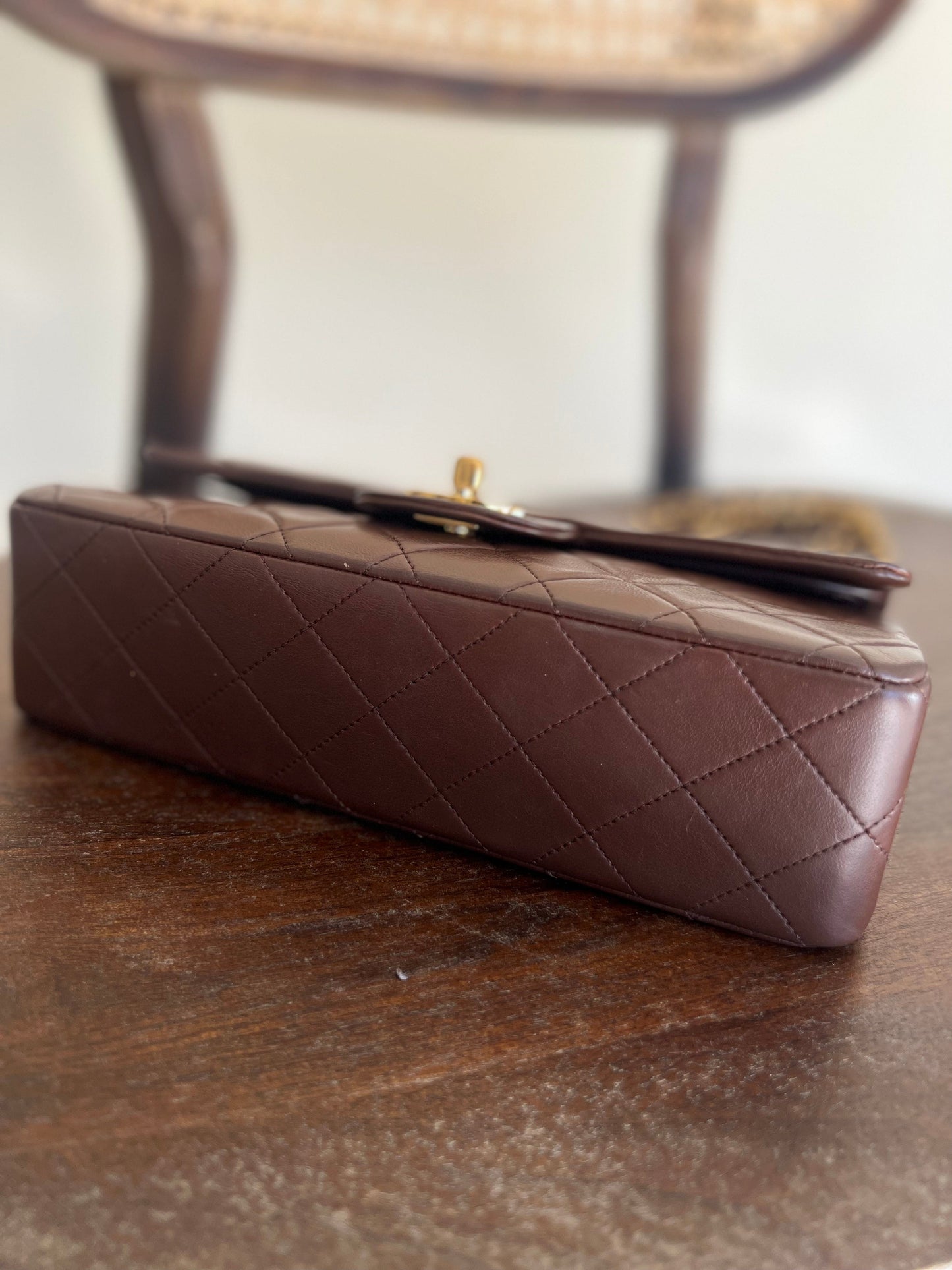 Vintage Brown Lambskin Quilted Classic Flap Small Gold Hardware