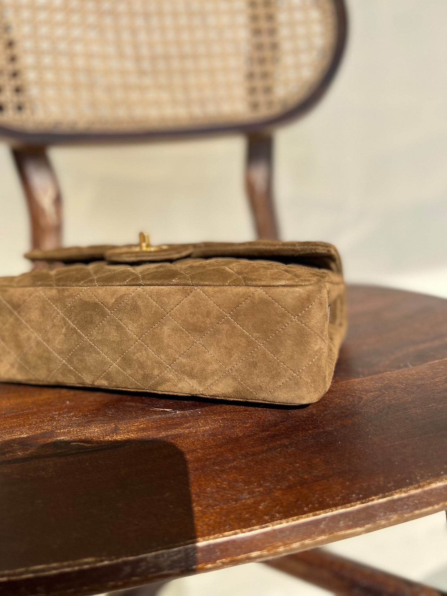 Vintage Brown Suede Quilted Classic Double Flap GHW