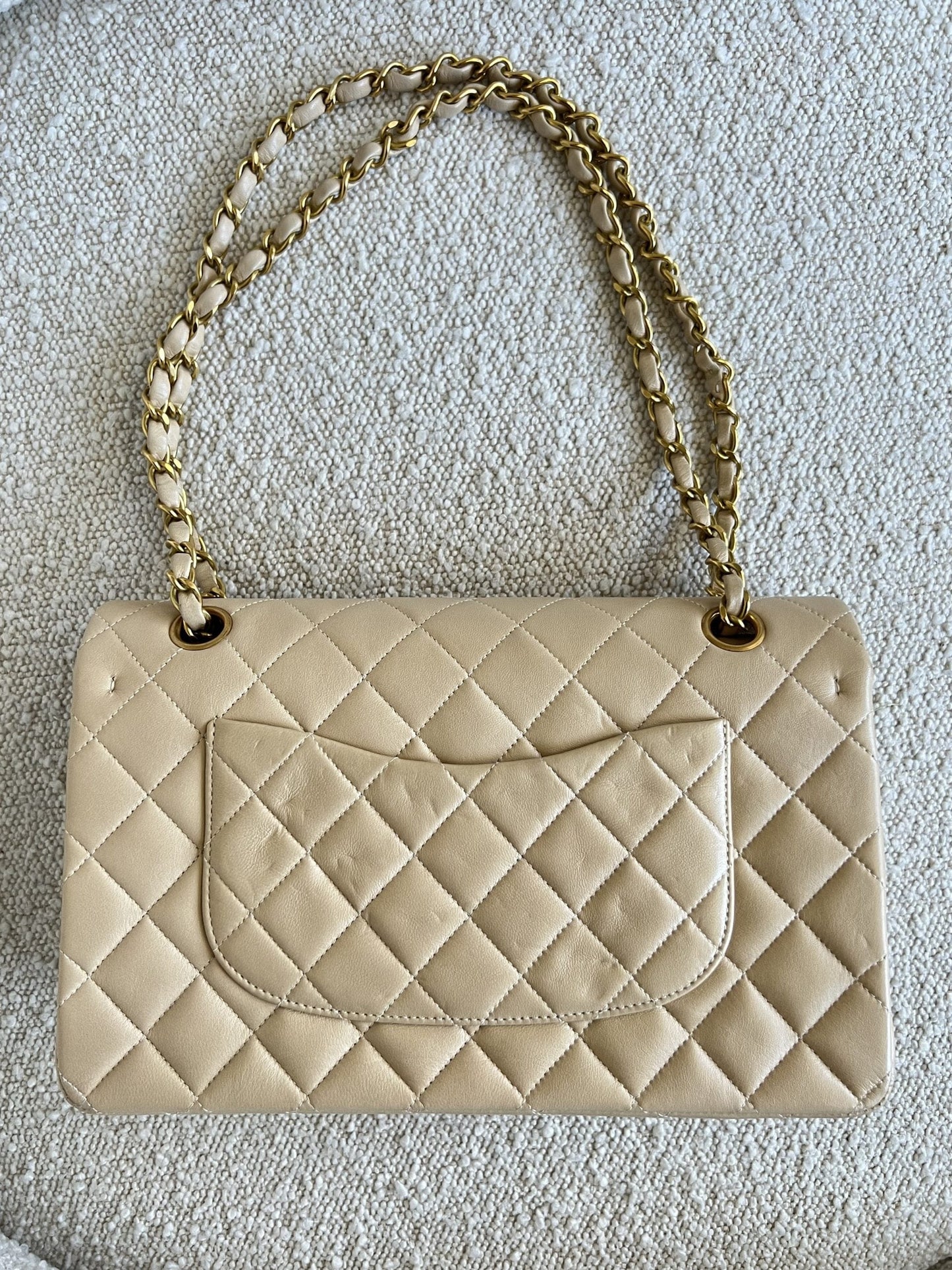 Vintage Light Beige Lambskin Quilted Classic Flap Medium GHW