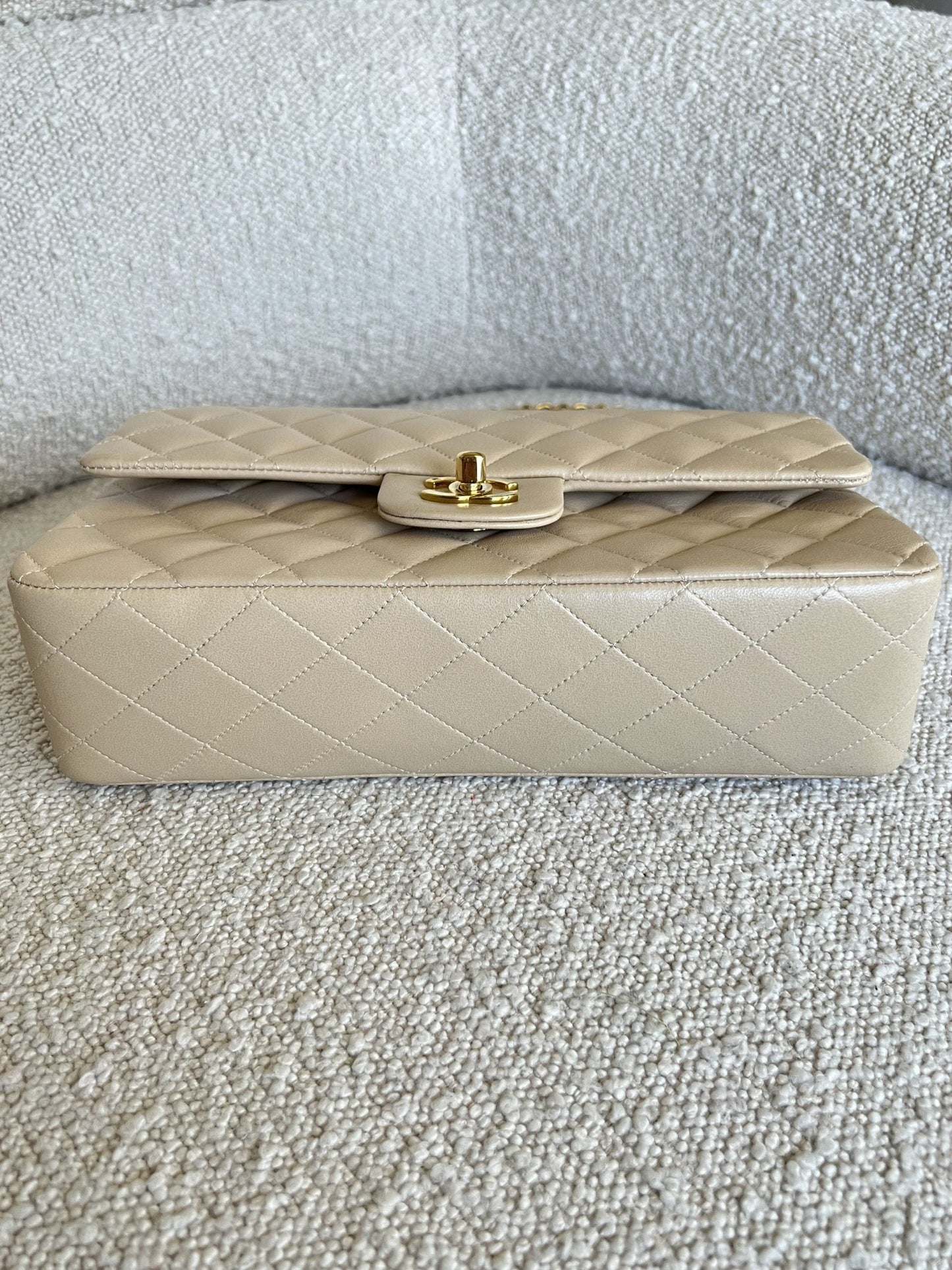 Vintage Light Beige Lambskin Quilted Classic Flap Medium GHW