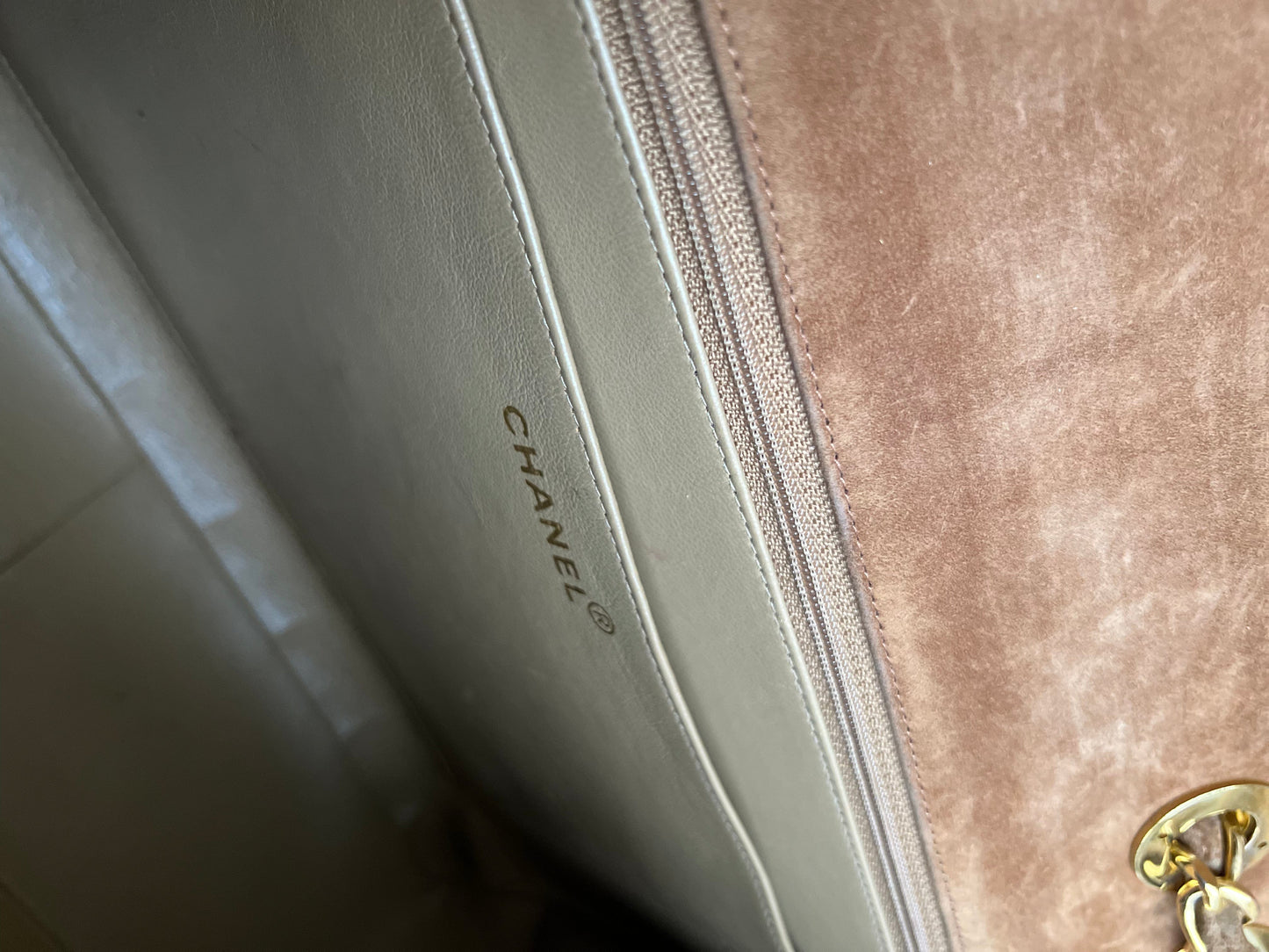 Vintage Tan/Brown Suede Quilted Jumbo XL Single Flap 24k GHW