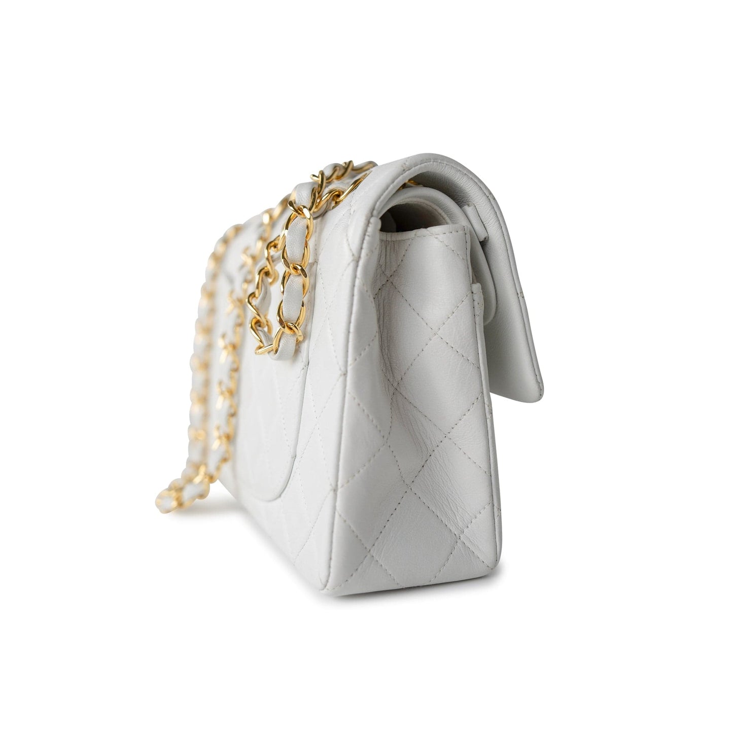 Vintage White Lambskin Quilted Classic Flap Small Gold Hardware