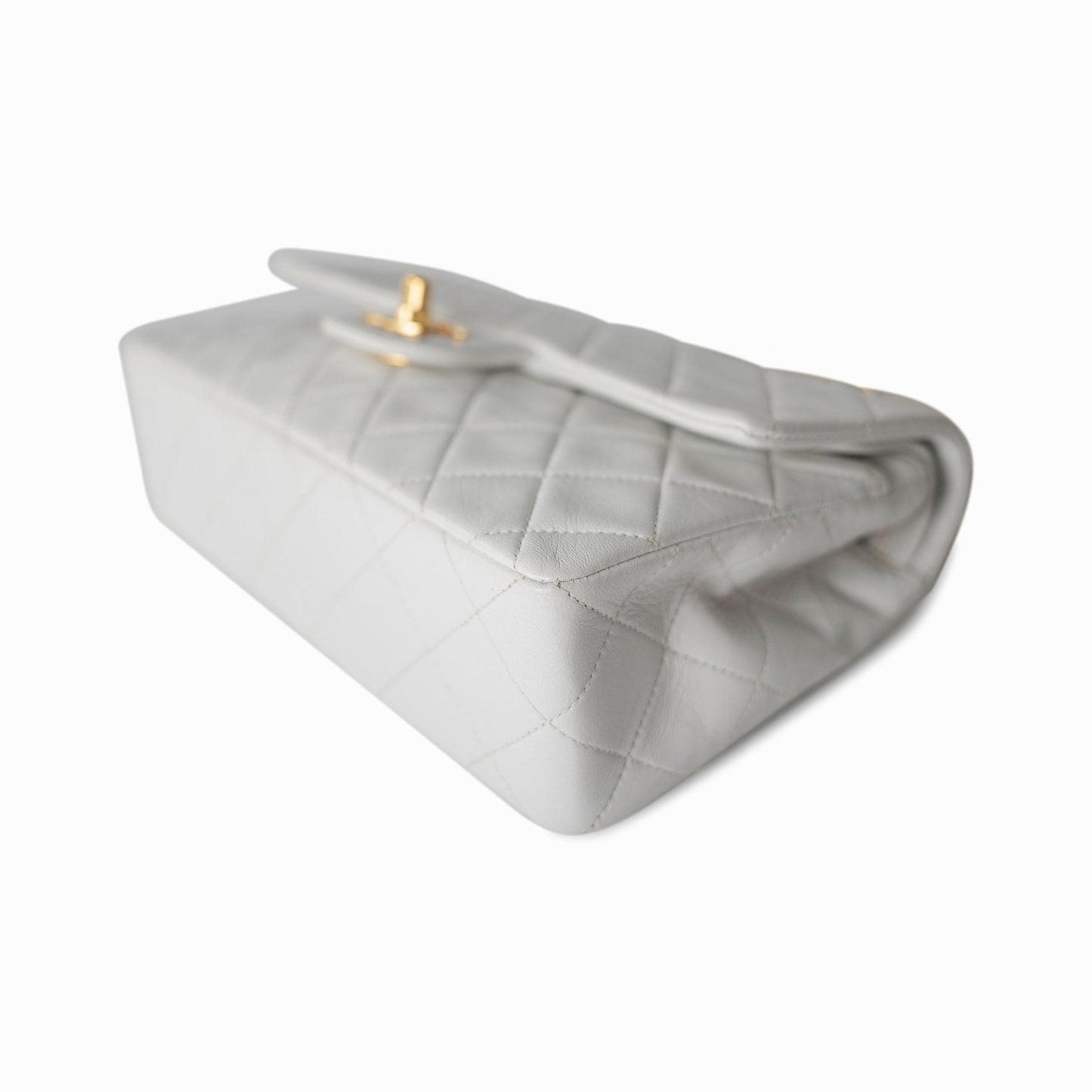 Vintage White Lambskin Quilted Classic Flap Small Gold Hardware