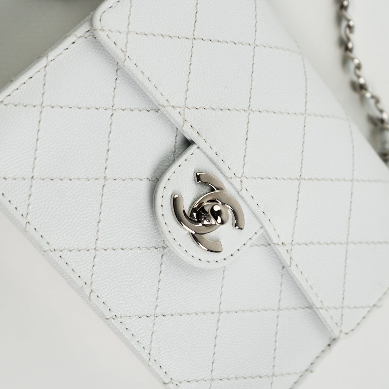 Vintage White Mini Square Caviar Quilted Silver Hardware