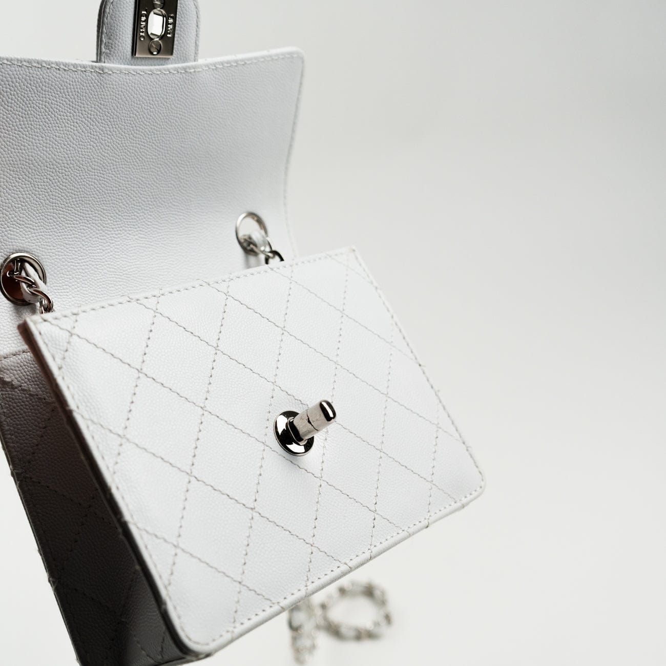 Vintage White Mini Square Caviar Quilted Silver Hardware