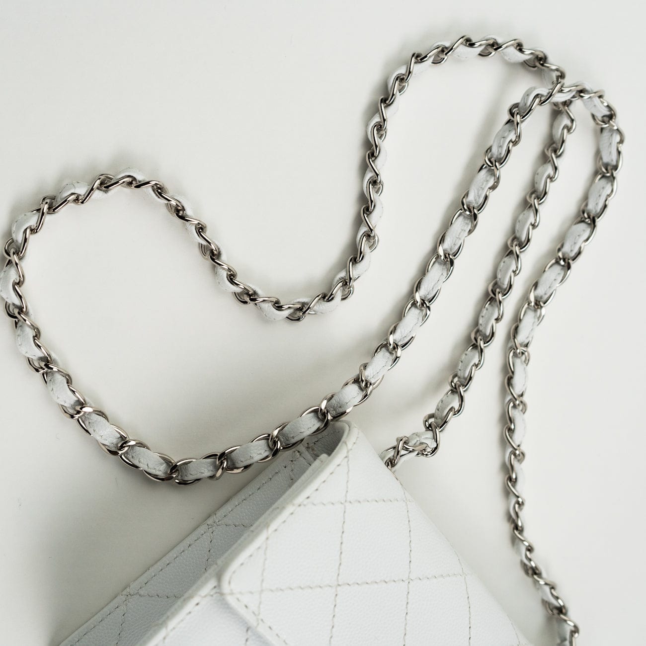 Vintage White Mini Square Caviar Quilted Silver Hardware