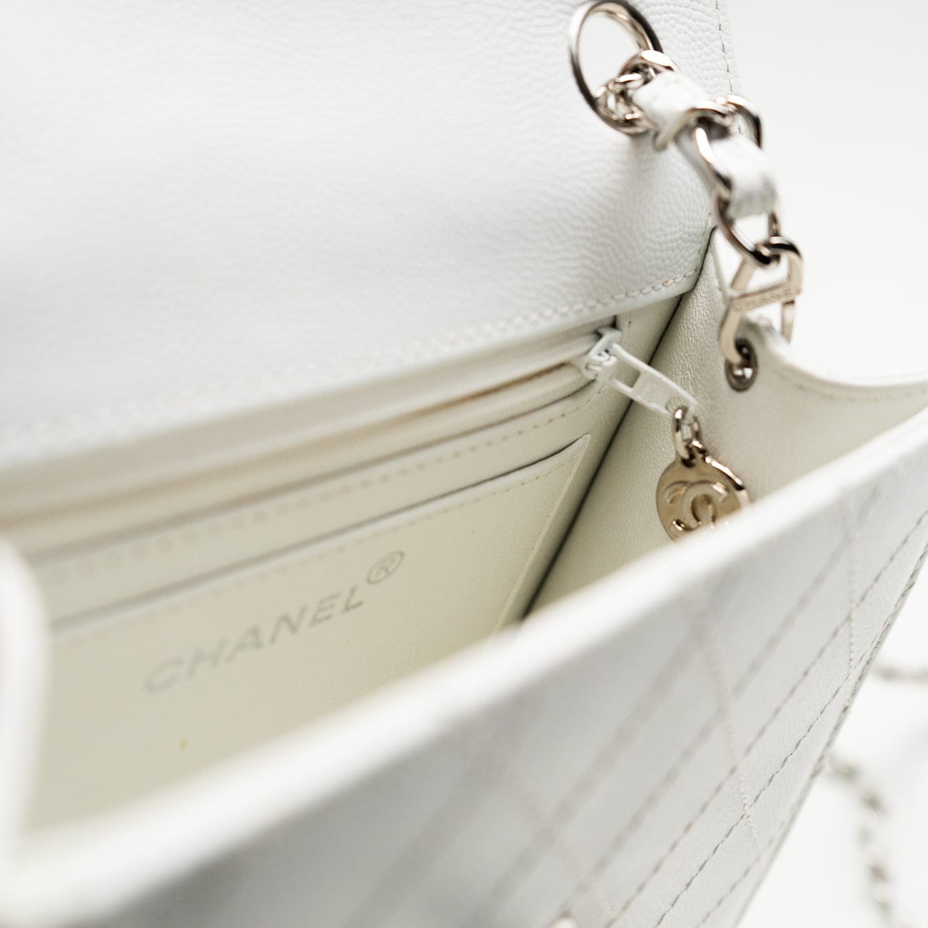 Vintage White Mini Square Caviar Quilted Silver Hardware