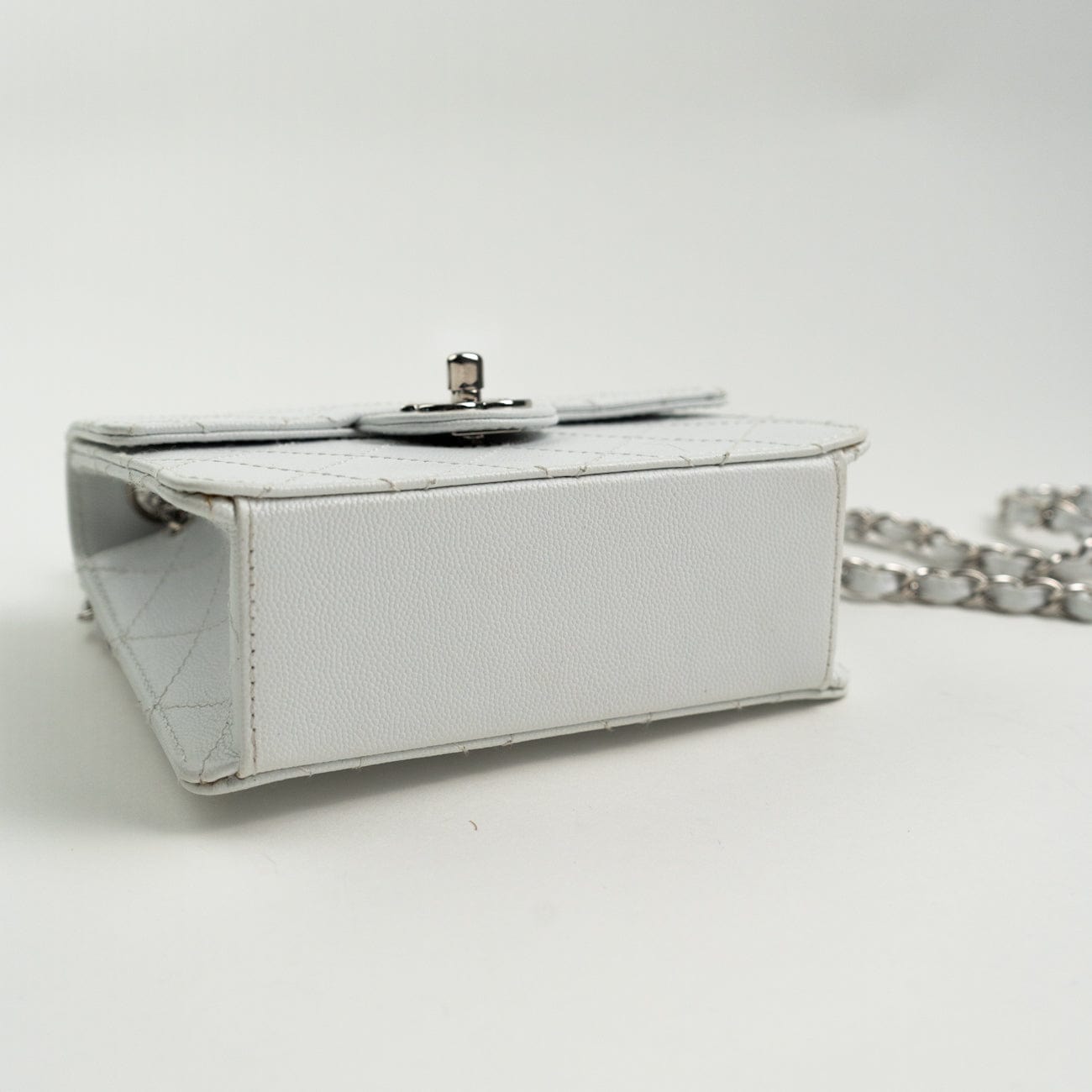 Vintage White Mini Square Caviar Quilted Silver Hardware