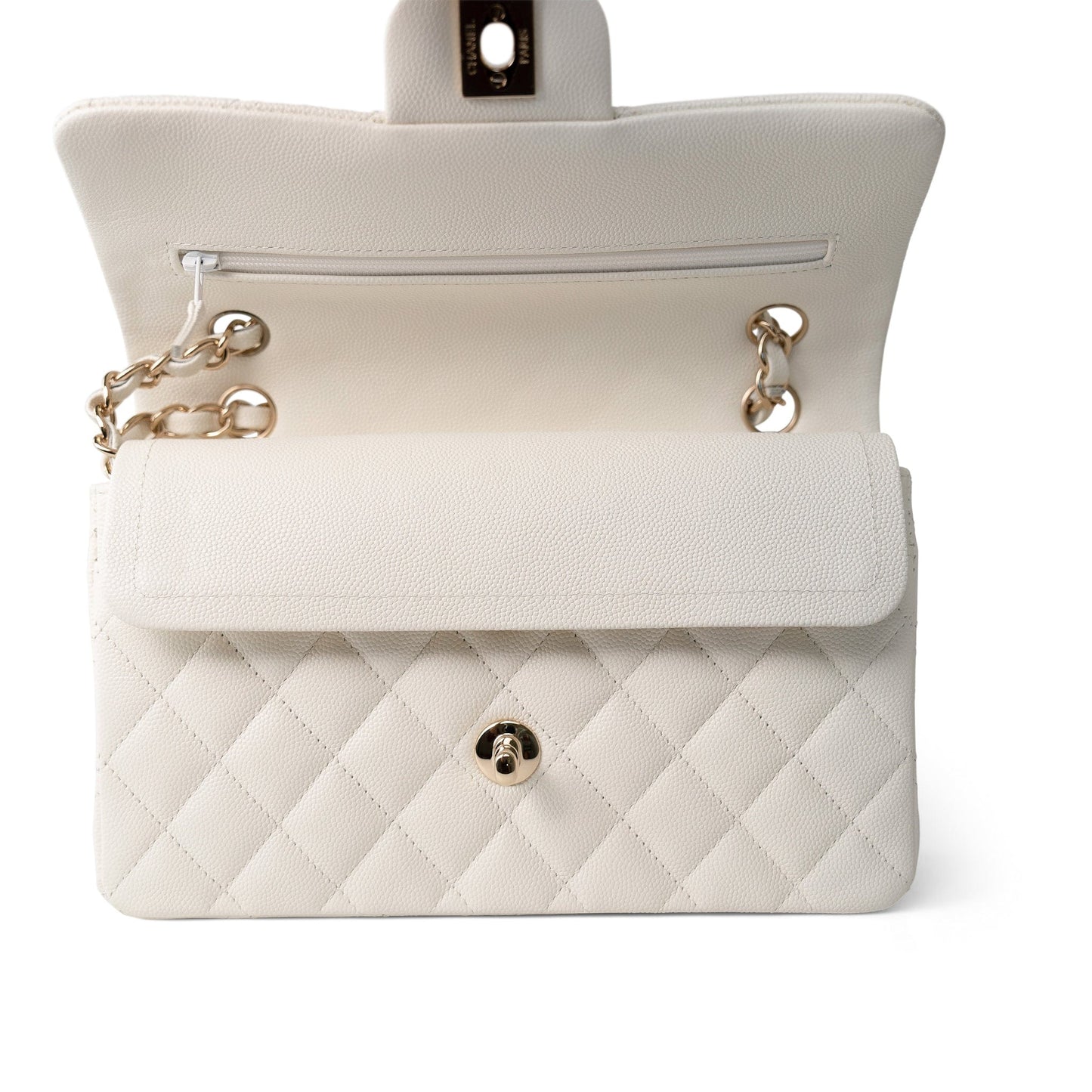 21B Ivory Caviar Quilted Classic Flap Small Light Gold Hardware