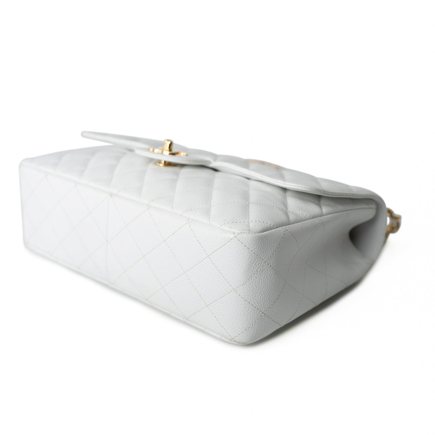 White Caviar Quilted Jumbo Single Flap Gold Hardware