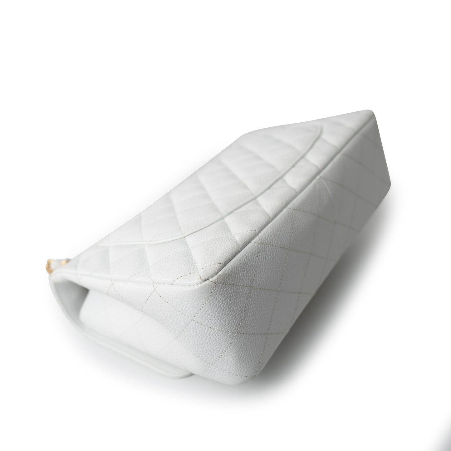 White Caviar Quilted Jumbo Single Flap Gold Hardware