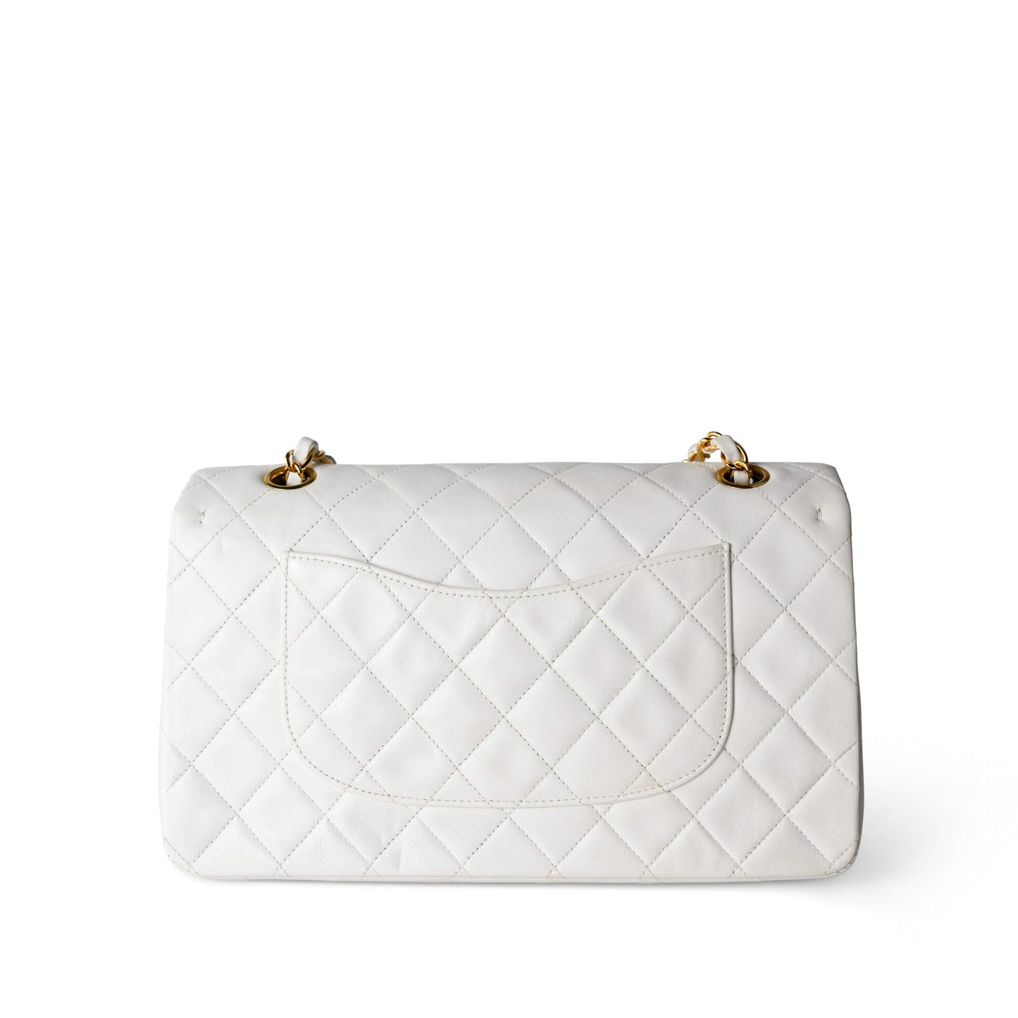 Vintage White Lambskin Quilted Classic Flap Medium Gold Hardware