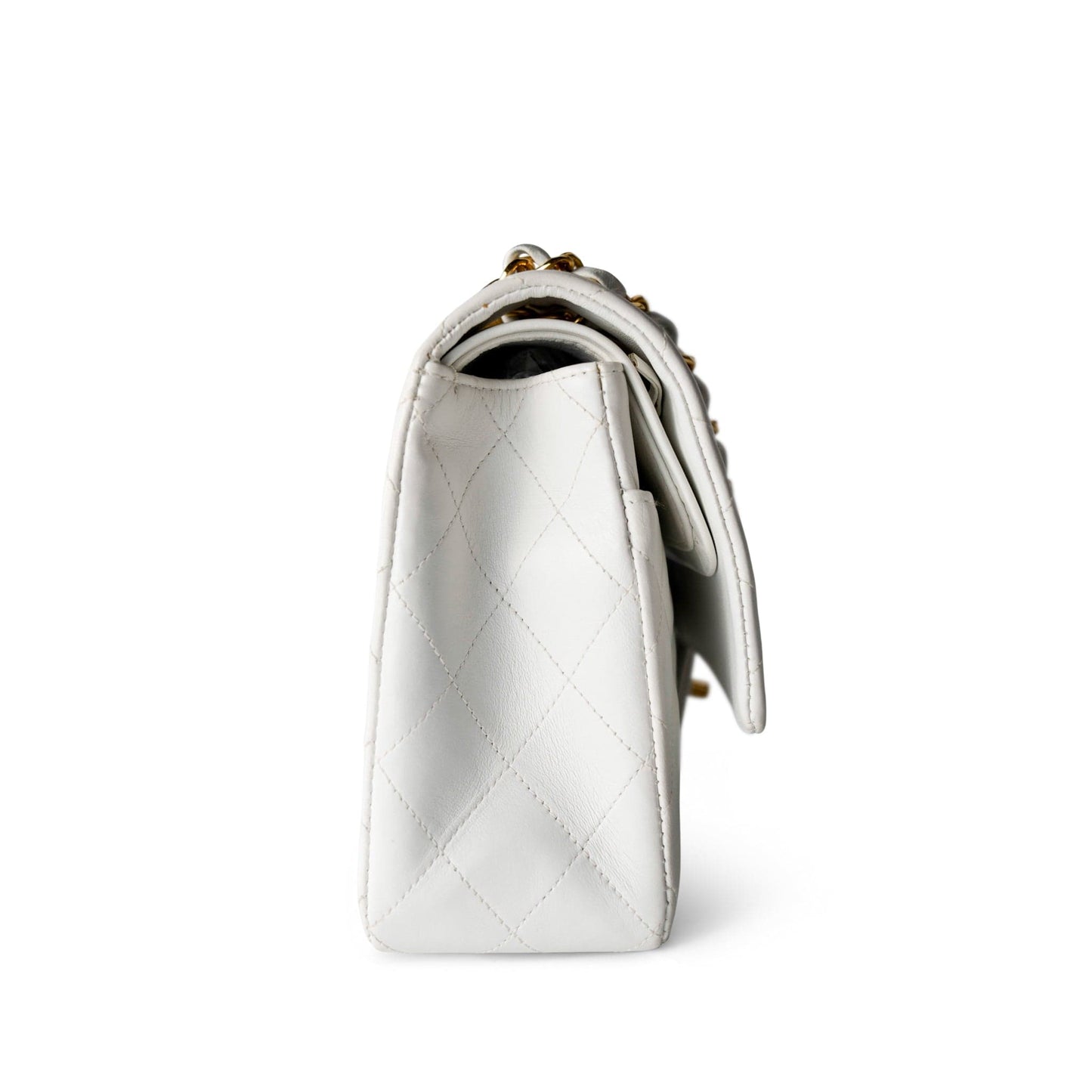 Vintage White Lambskin Quilted Classic Flap Medium Gold Hardware