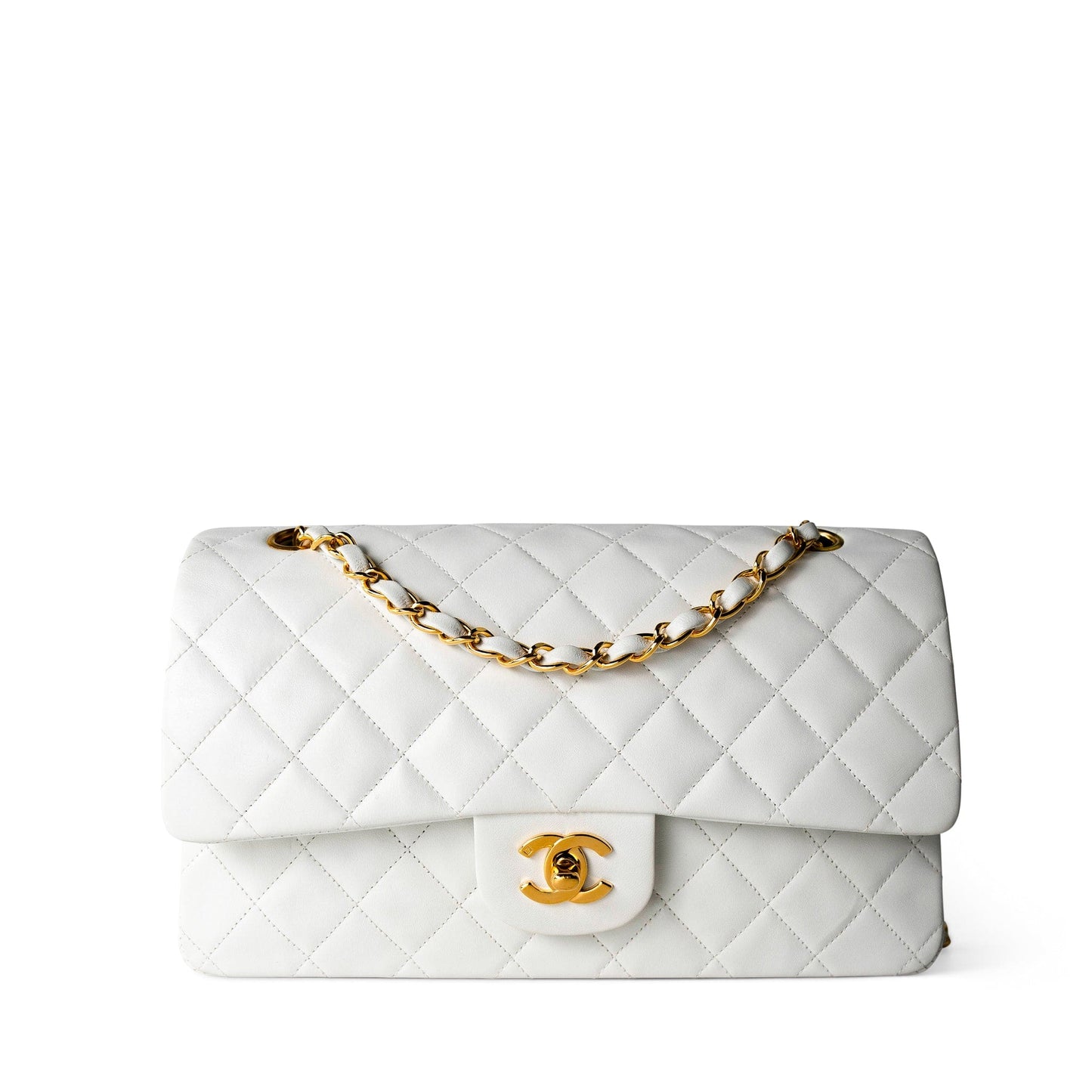 Vintage White Lambskin Quilted Classic Flap Medium Gold Hardware