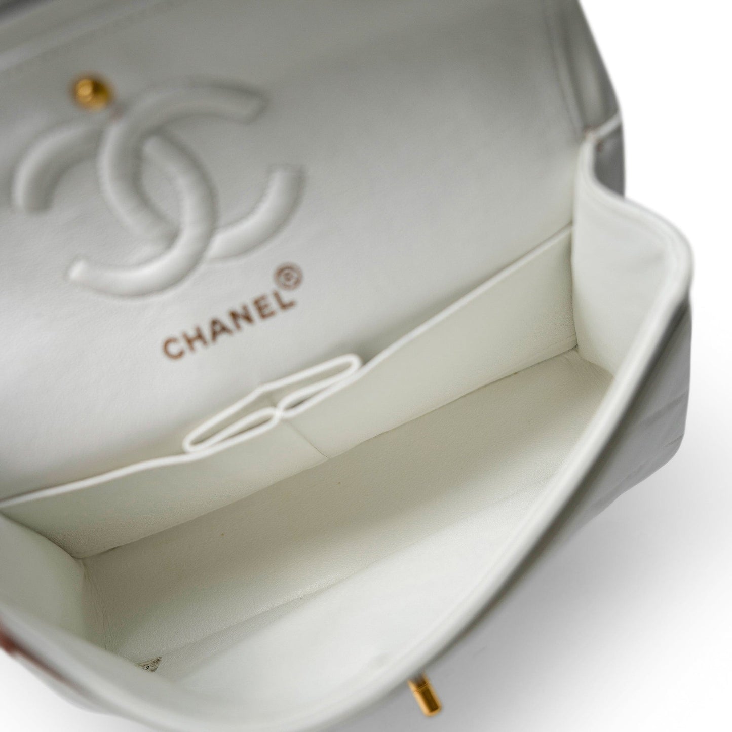 Vintage White Lambskin Quilted Classic Flap Small Gold Hardware