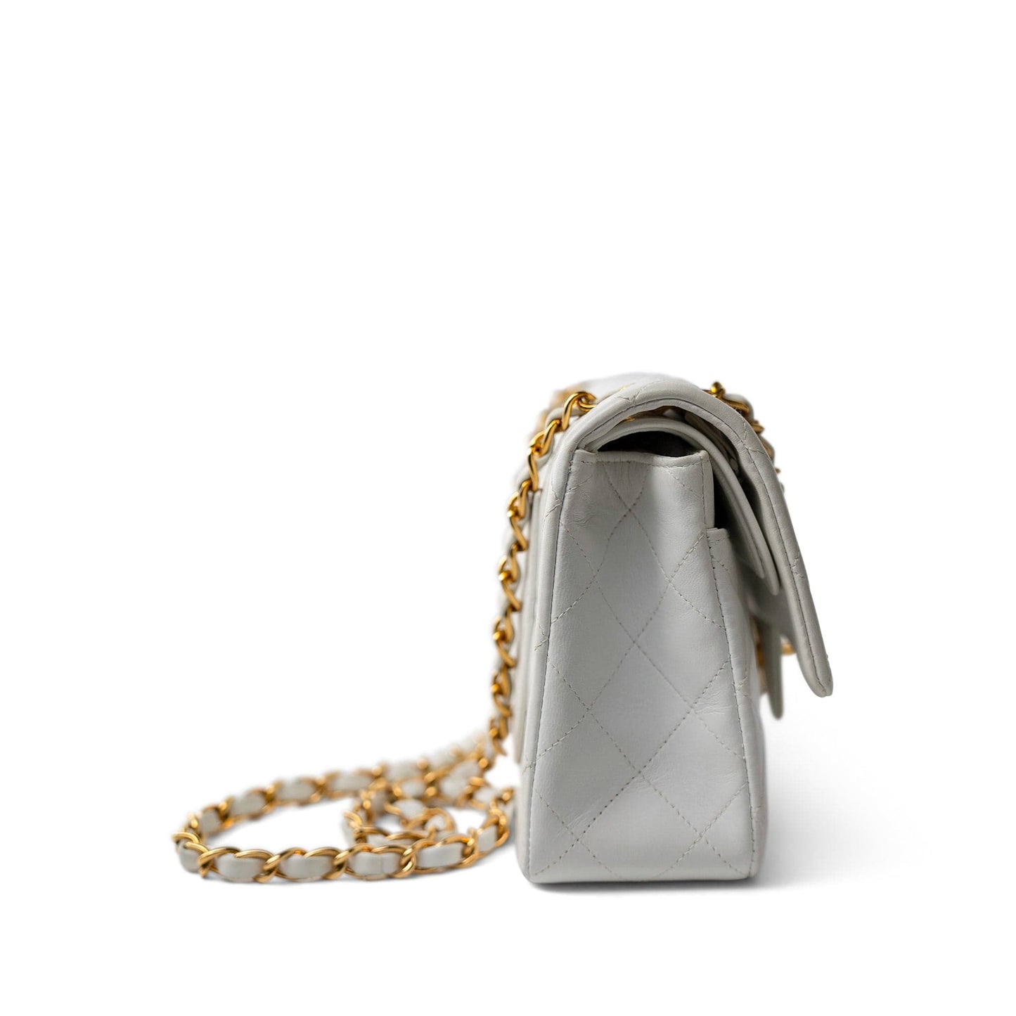 Vintage White Lambskin Quilted Classic Flap Small Gold Hardware