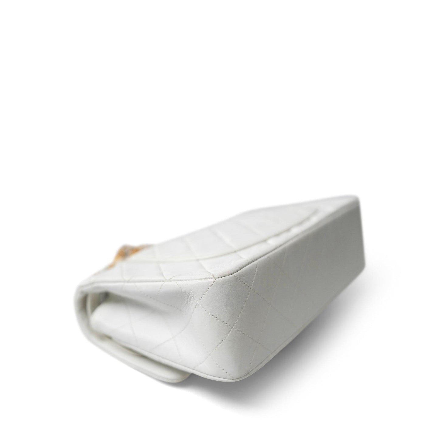 Vintage White Lambskin Quilted Classic Flap Small Gold Hardware