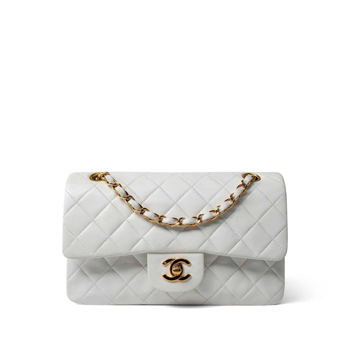 Vintage White Lambskin Quilted Classic Flap Small Gold Hardware