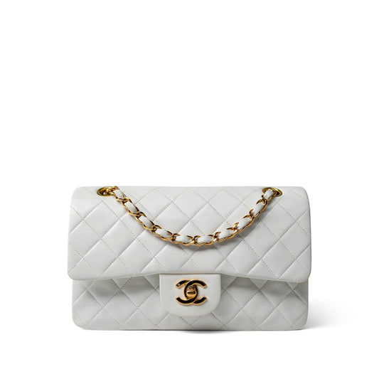Vintage White Lambskin Quilted Classic Flap Small Gold Hardware